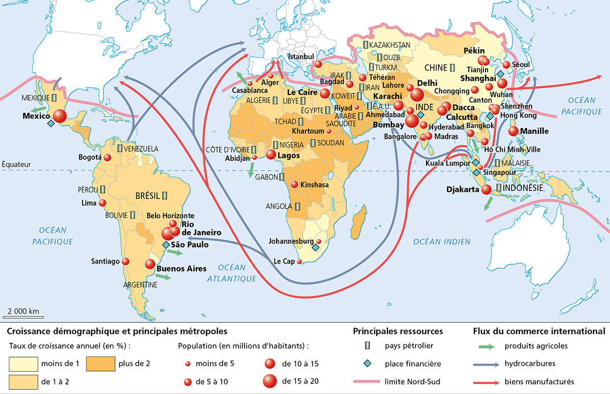 Population et développement des pays du Sud • Objectif Bac. Terminales L/ES/S. Entraînement Histoire Géographie • Hachette Éducation • Cartographie Fabrice Le Goff