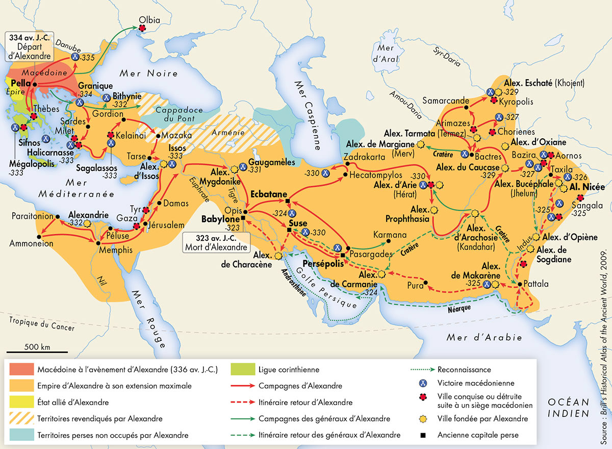 L'empire d'Alexandre, un éphémère empire-monde • Atlas historique du Moyen-Orient • Éditions Autrement • Cartographie Fabrice Le Goff