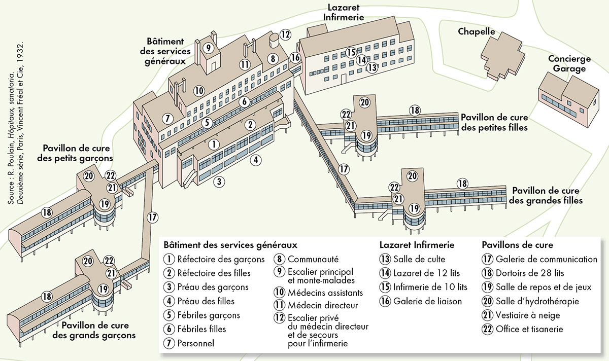 Le sanatorium pour enfants du Roc des Fiz sur le plateau d’Assy (Haute-Savoie) • Atlas historique des épidémies • Éditions Autrement • Cartographie Fabrice Le Goff