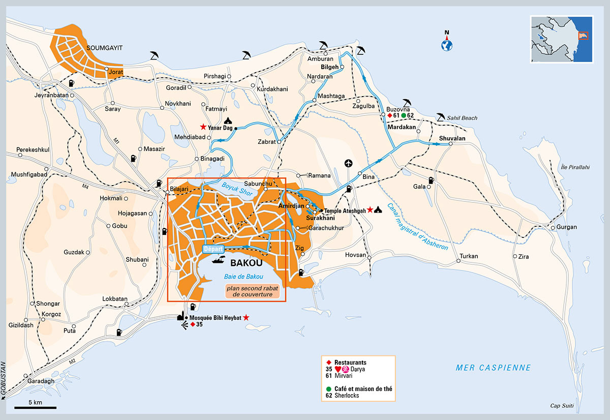 La péninsule d'Absheron • Guide Évasion Azerbaïdjan • Hachette Partenariats • Cartographie Fabrice Le Goff