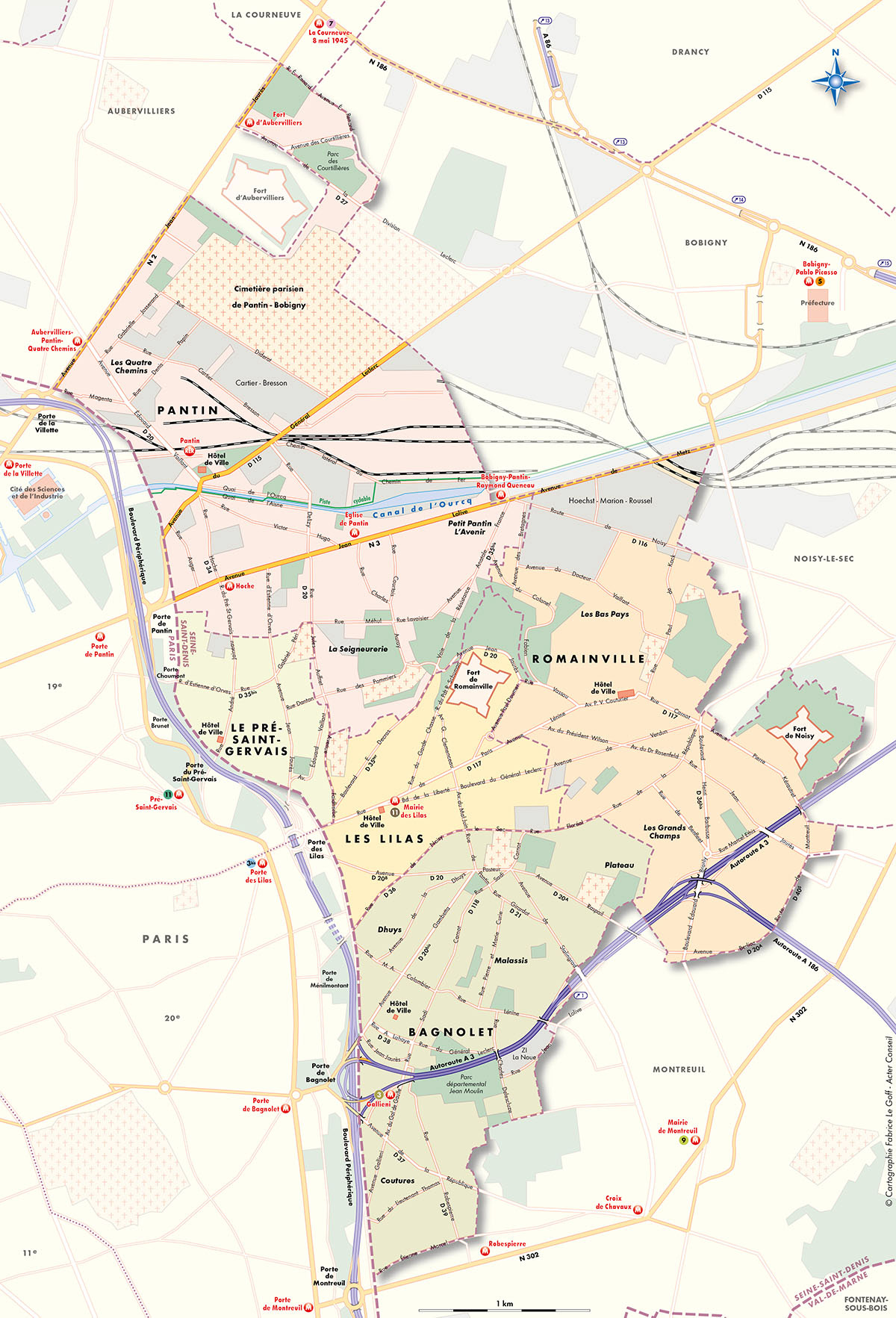 Plan intercommunal de Bagnolet - Les Lilas - Le Pré-Saint-Gervais - Pantin - Romainville (93) • Acter Conseil • Cartographie Fabrice Le Goff