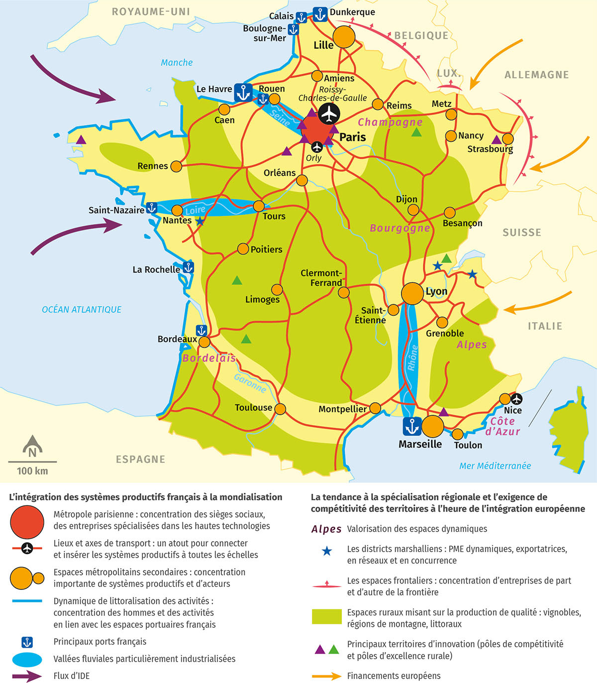 Les nouvelles logiques territoriales des systèmes productifs français • Géographie Première • Lelivrescolaire.fr • Cartographie Fabrice Le Goff