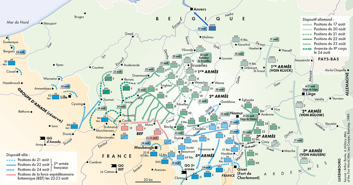 La bataille des frontières (17-24 août 1914) • Atlas de la Première Guerre mondiale • Éditions Autrement • Cartographie Fabrice Le Goff