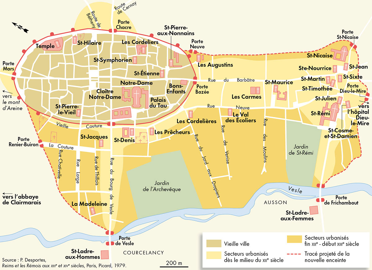 Reims au XIIIe siècle • Atlas de la France médiévale • Éditions Autrement • Cartographie Fabrice Le Goff