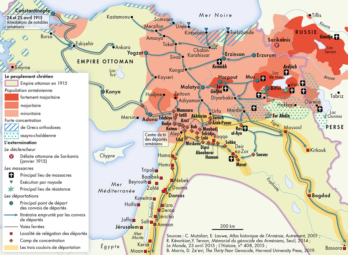 L'éradication des chrétiens ottomans • Atlas historique du Moyen-Orient • Éditions Autrement • Cartographie Fabrice Le Goff