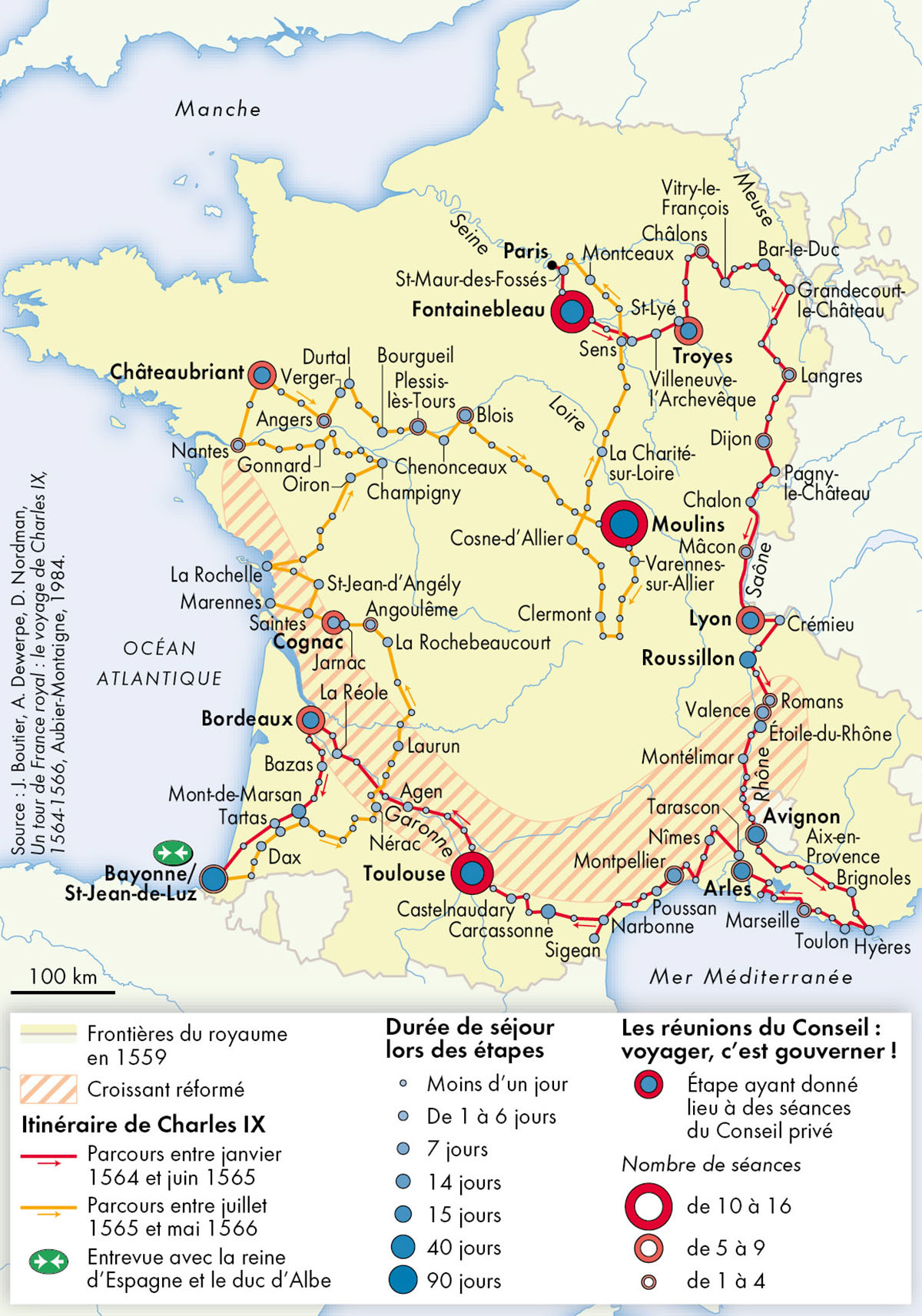 Le tour de France de Charles IX • Atlas de la France moderne • Éditions Autrement • Cartographie Fabrice Le Goff