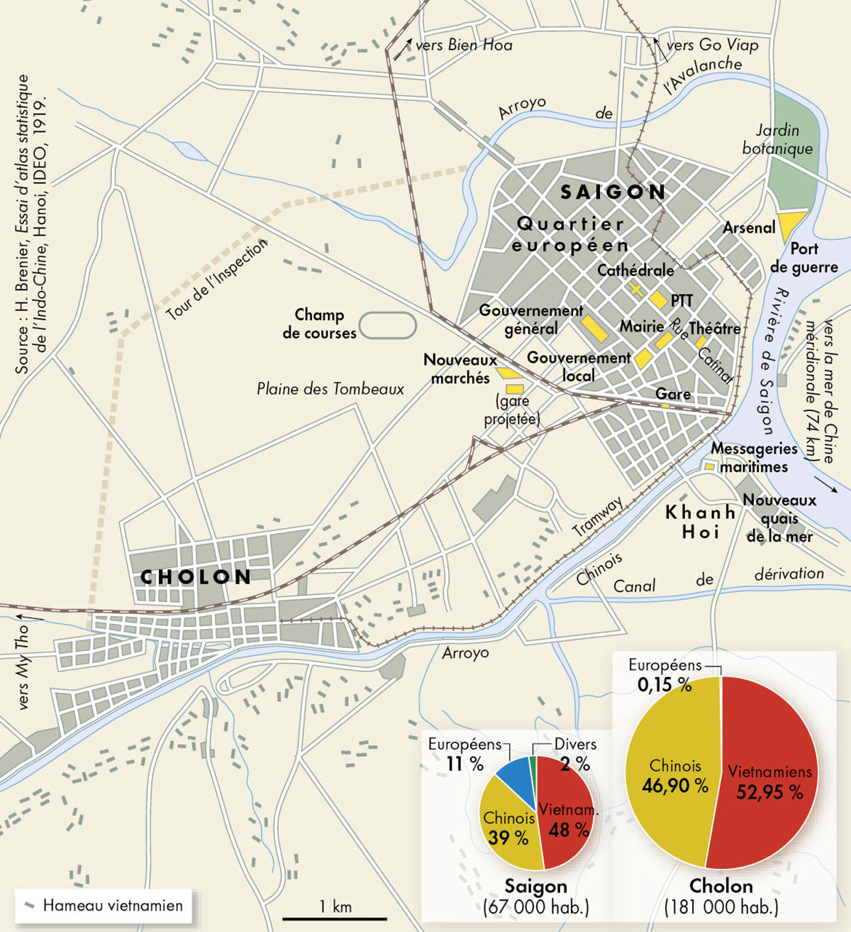 Saigon en 1919 • Atlas des empires coloniaux • Éditions Autrement • Cartographie Fabrice Le Goff