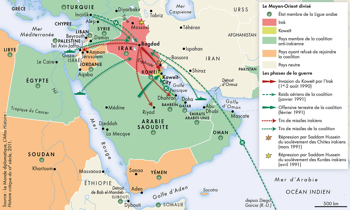 La guerre du Golfe (1990-1991) • Atlas historique du Moyen-Orient • Éditions Autrement • Cartographie Fabrice Le Goff