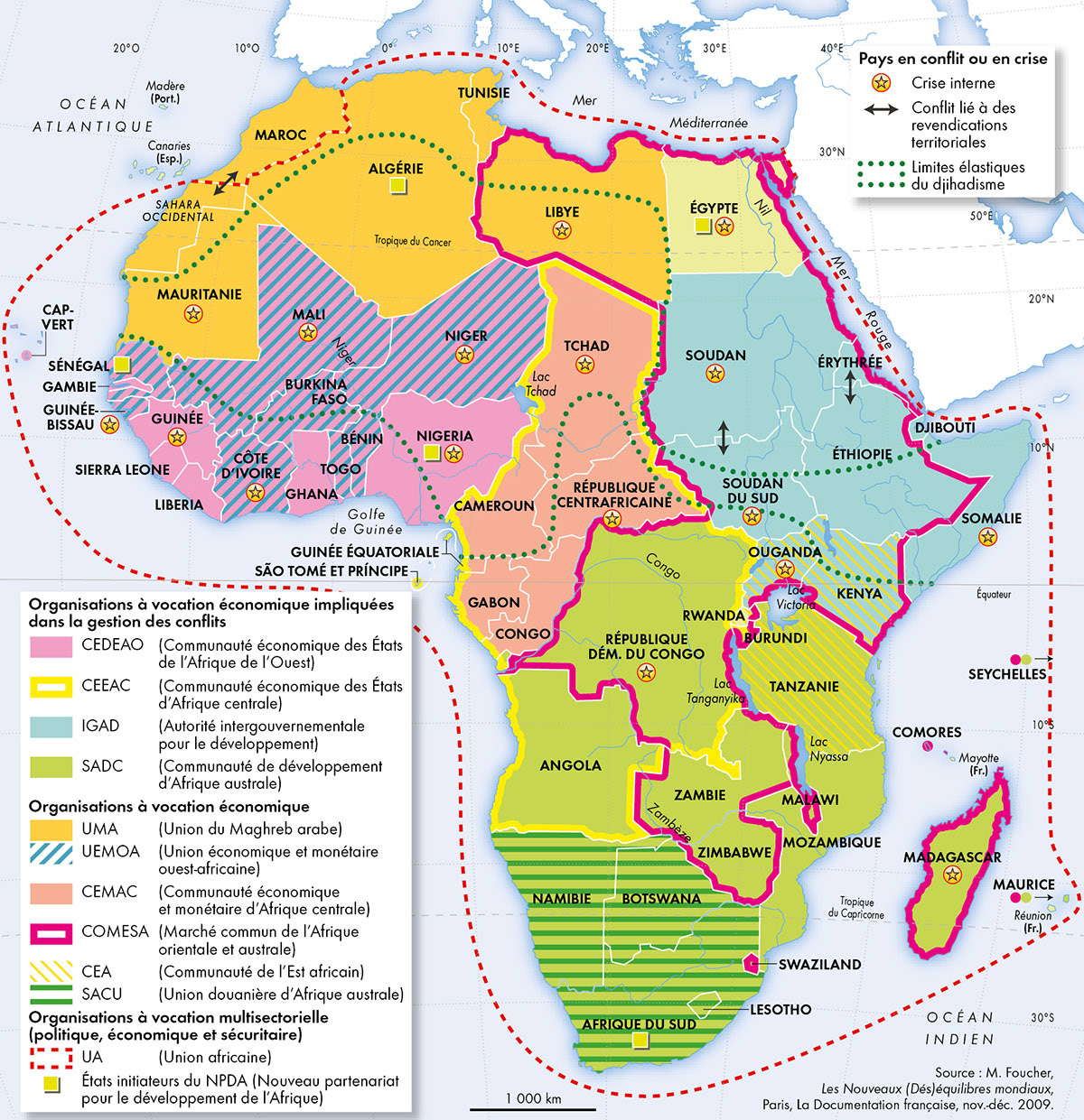 Organisations régionales en Afrique • Atlas des décolonisations • Éditions Autrement • Cartographie Fabrice Le Goff