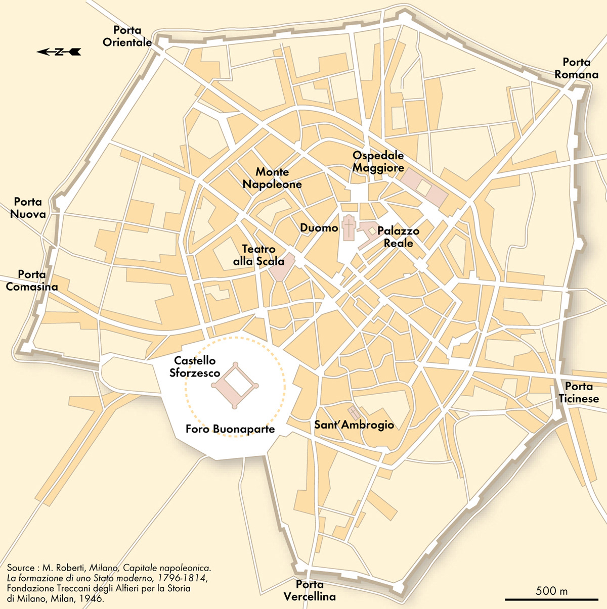 Milan vers 1800 • Atlas de l'empire napoléonien • Éditions Autrement • Cartographie Fabrice Le Goff