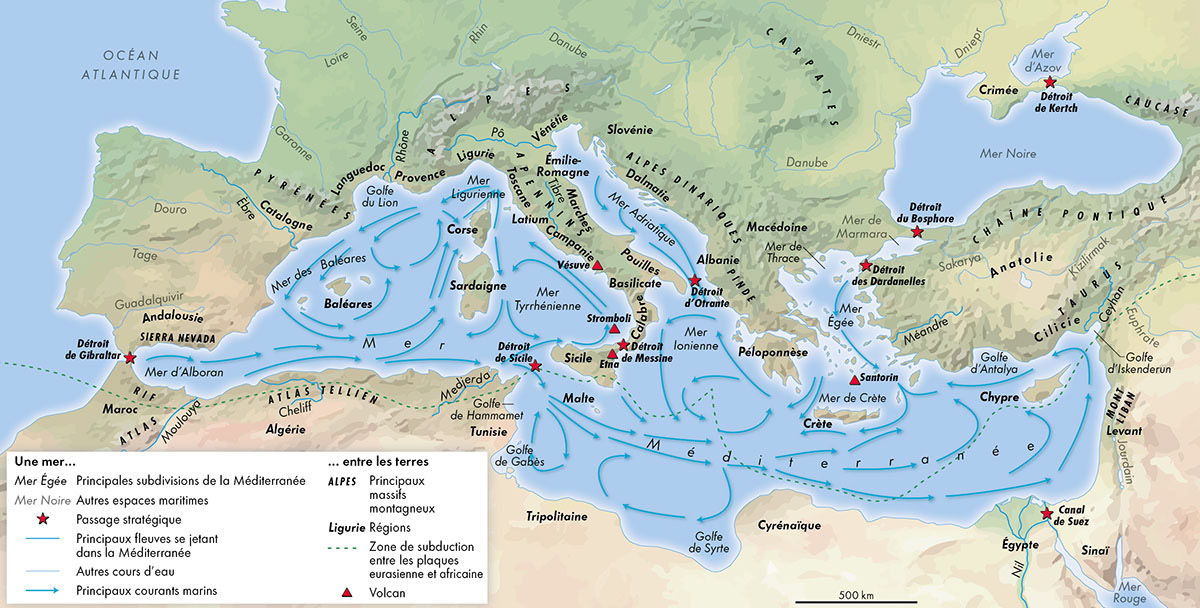Entre mers et montagnes • Atlas historique de la Méditerranée • Éditions Autrement • Cartographie Fabrice Le Goff