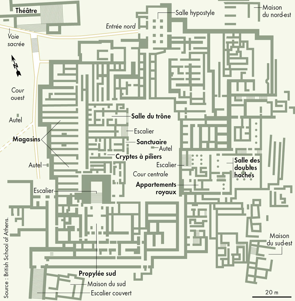 Le palais de Knossos (Crète) • Atlas historique de la Méditerranée • Éditions Autrement • Cartographie Fabrice Le Goff
