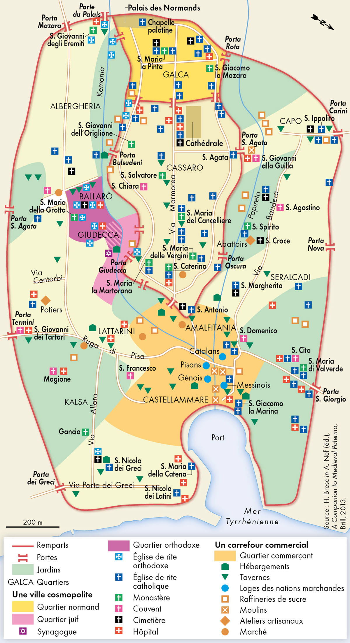 Palerme aux XIIIe-XVe siècles • Atlas historique de la Méditerranée • Éditions Autrement • Cartographie Fabrice Le Goff