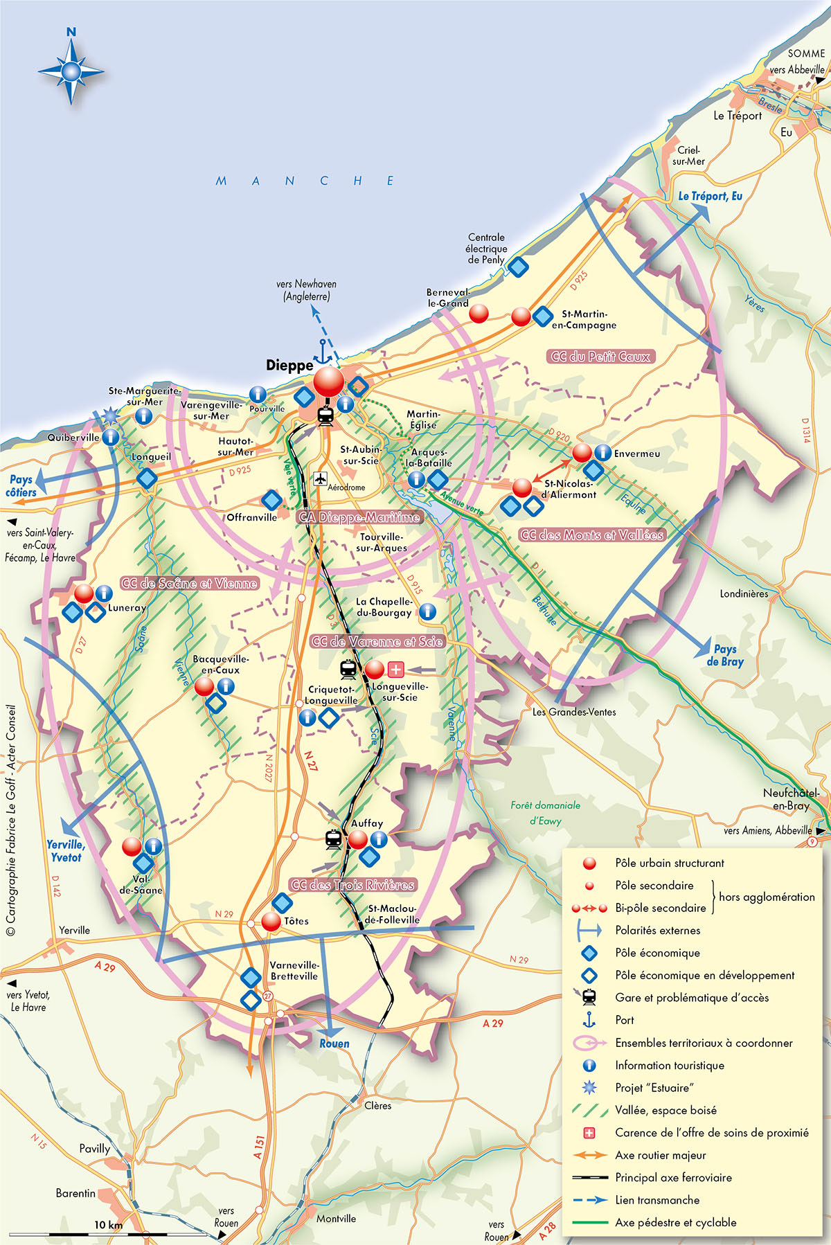 Pays dieppois - Terroir de Caux. Organisation territoriale • Acter Conseil • Cartographie Fabrice Le Goff