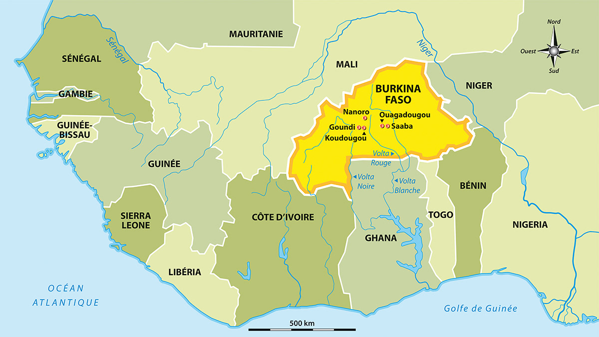 Le Burkina Faso en Afrique occidentale • Fred Hilgemann Films • Cartographie Fabrice Le Goff