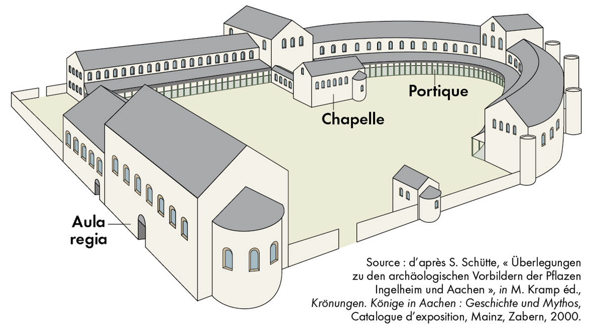 Le palais d'Ingelheim (fin VIIIe siècle) • Atlas de la France médiévale • Éditions Autrement • Cartographie Fabrice Le Goff