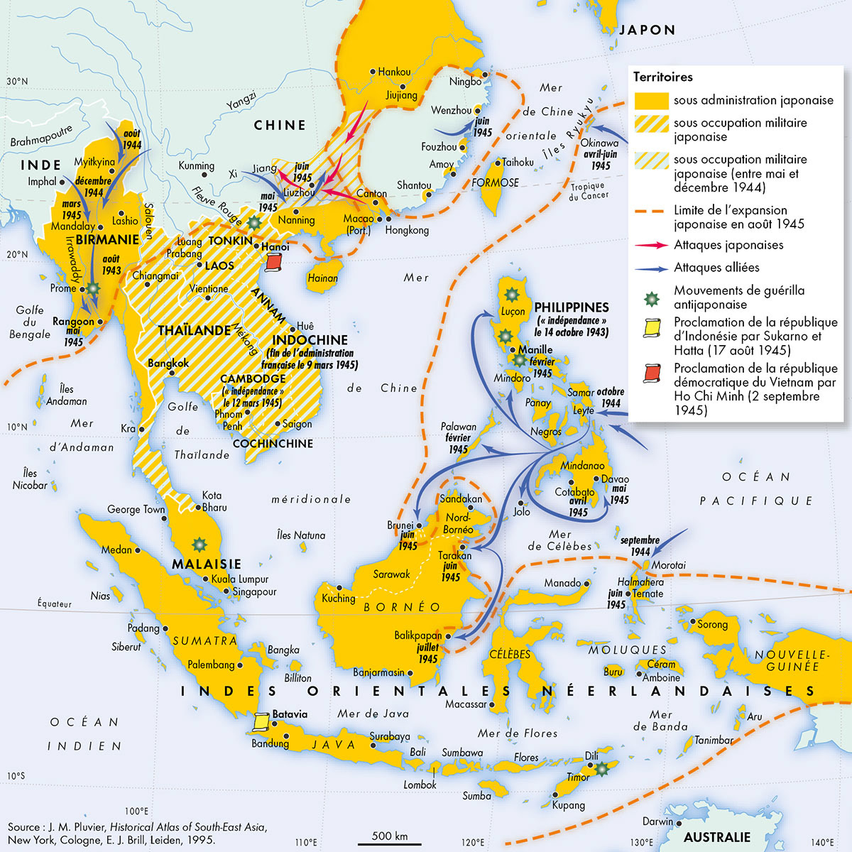 Les nationalismes contre les dominations coloniales en Asie du Sud-Est • Atlas des décolonisations • Éditions Autrement • Cartographie Fabrice Le Goff