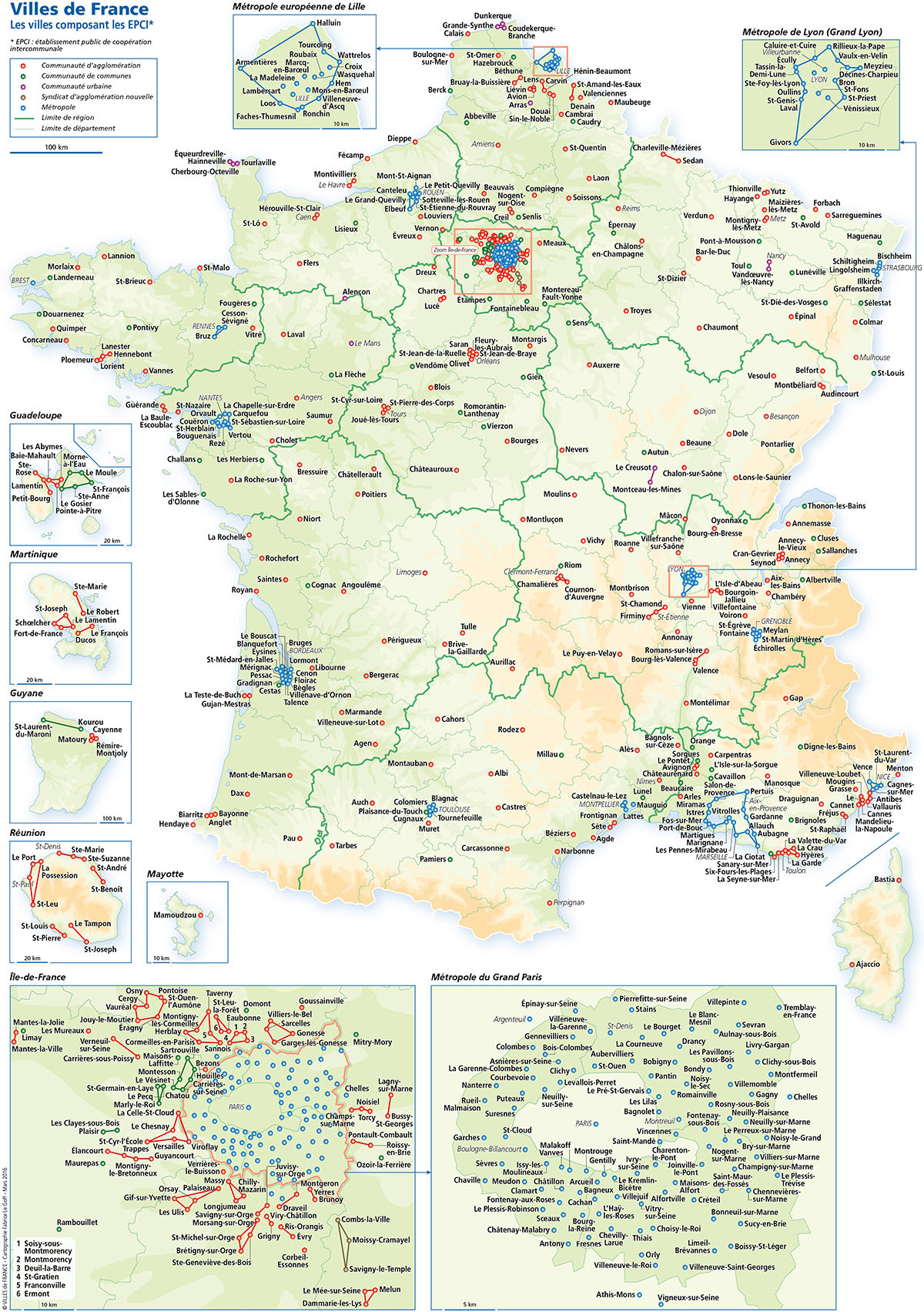 Les villes composant les EPCI (établissements publics de coopération intercommunale) en France • Villes de France • Cartographie Fabrice Le Goff