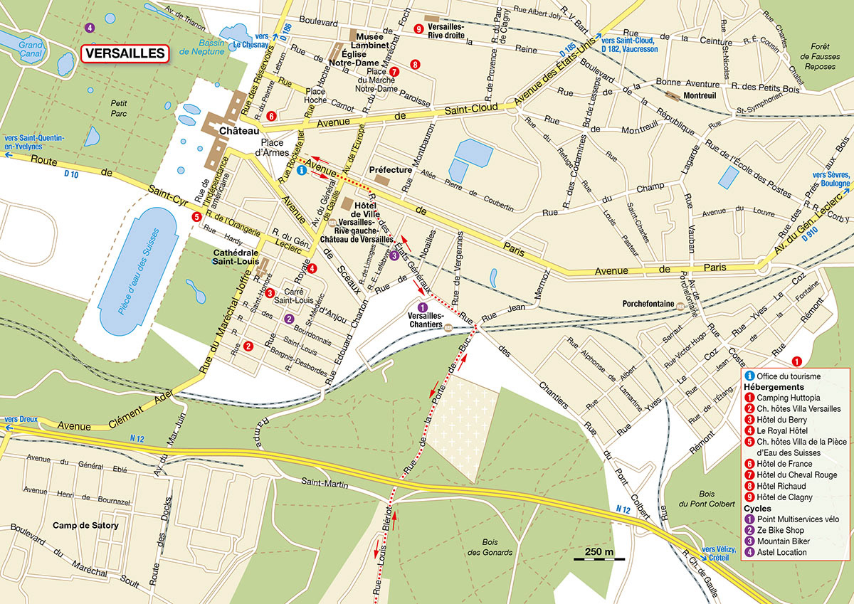 Versailles • La Véloscénie, l'itinéraire grand spectacle. De Paris au Mont-Saint-Michel • Éditions Itinérance à Vélo • Cartographie Fabrice Le Goff