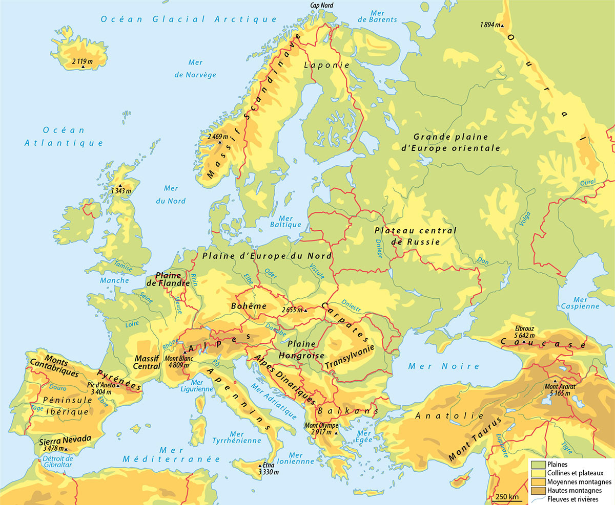 Relief de l'Europe • Géographie CM1 • Comprendre le monde • Éditions Retz • Cartographie Fabrice Le Goff