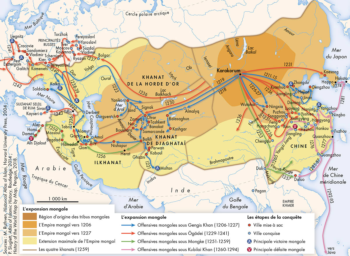 Les invasions mongoles du XIIIe siècle • Atlas historique du Moyen-Orient • Éditions Autrement • Cartographie Fabrice Le Goff