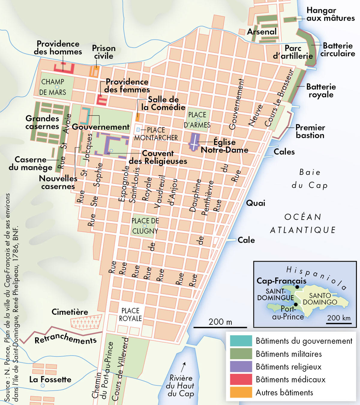 Le Cap-Français (Saint-Domingue, 1786) • Atlas de la France moderne • Éditions Autrement • Cartographie Fabrice Le Goff