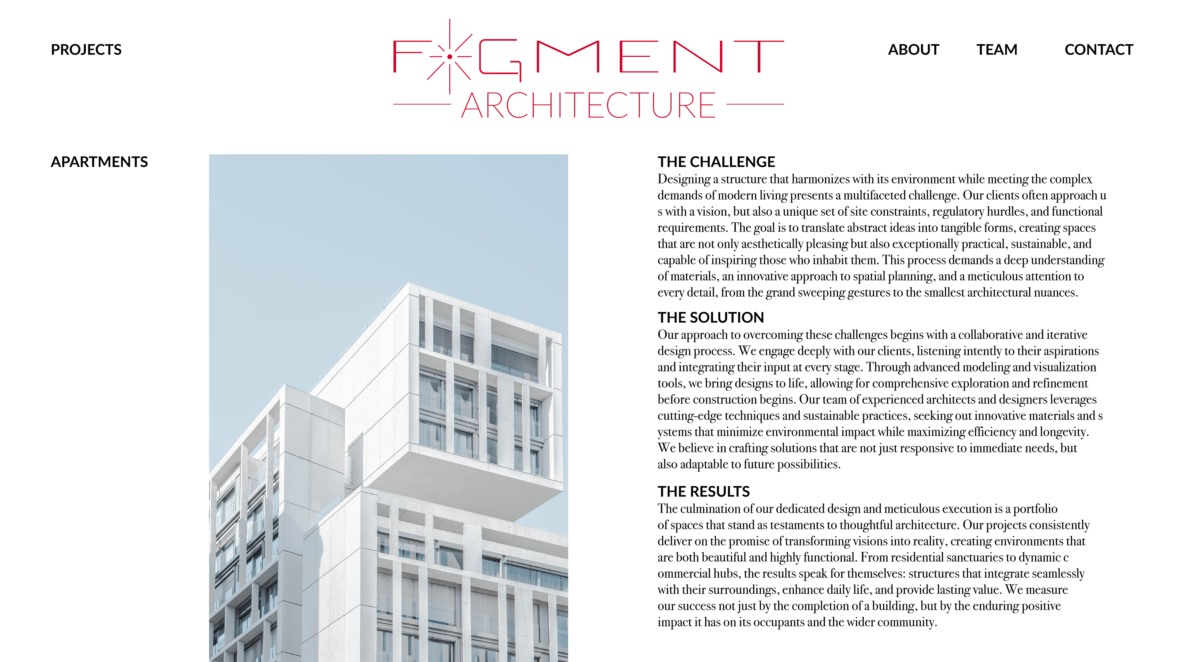 Website: Interior page design