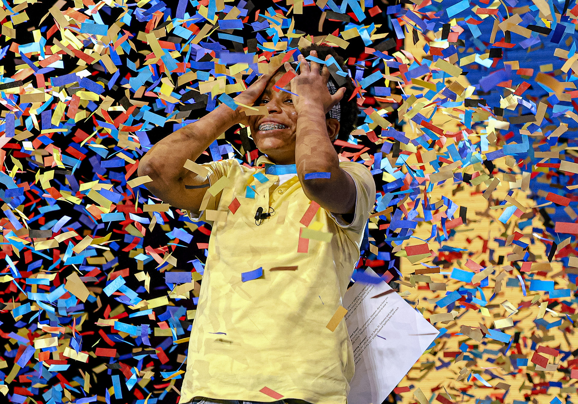 Zaila Avant-Garde of Harvey, La. celebrates in confetti after winning first place in the 93rd Annual Scripps National Spelling Bee at the ESPN Wide World of Sports Complex in Orlando, Fla. Avant-Garde won $50,000 for her first place win on Thursday, July 8, 2021. For Orlando Sentinel.