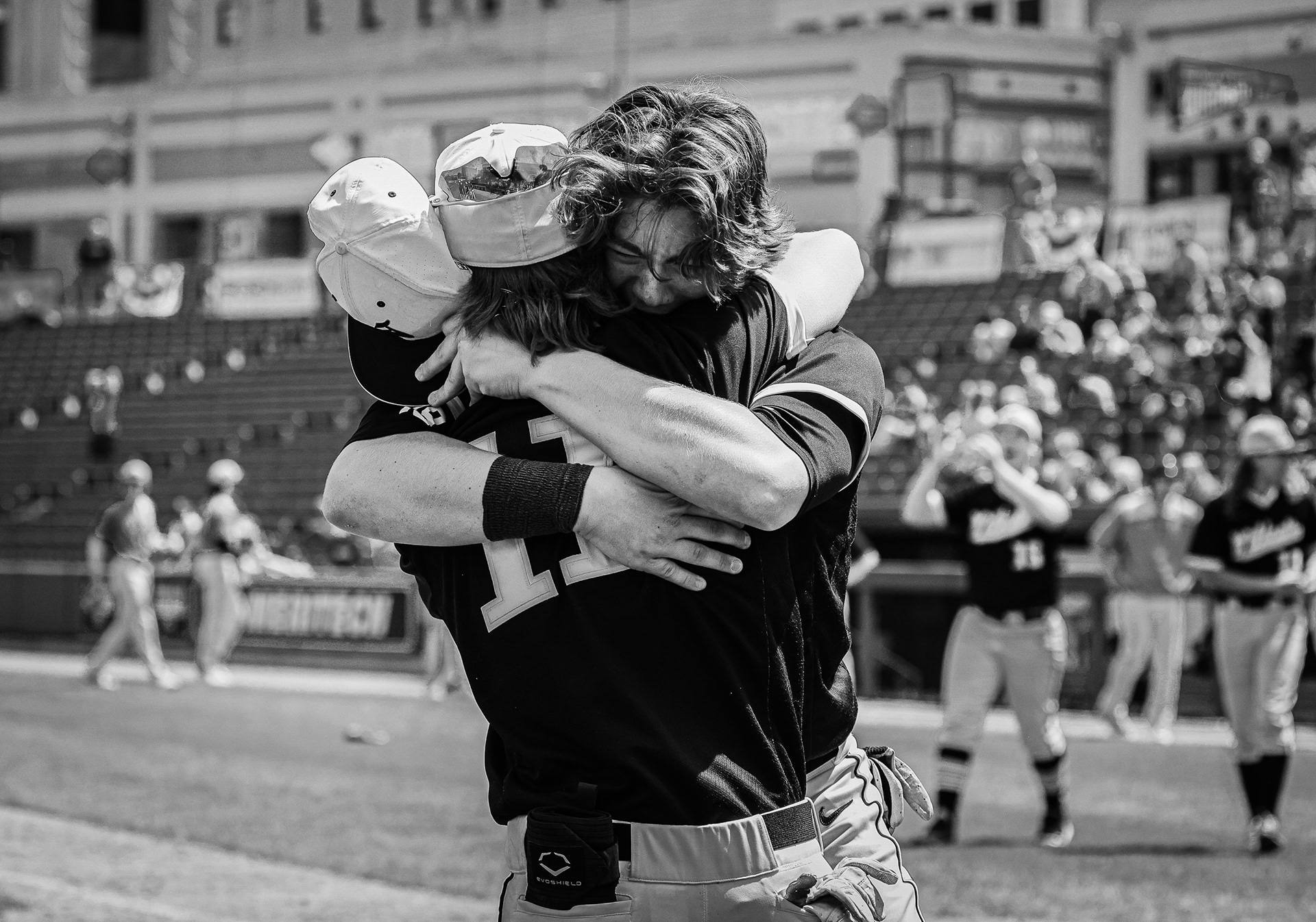Sylvania Northview’s Benny Crooks and Chase Harrell embrace after winning 3-2 against the Kenston Bombers in the seventh inning at the OHSAA baseball state semifinals in Akron, Ohio on Friday, June 10, 2022. For Toledo Blade.
