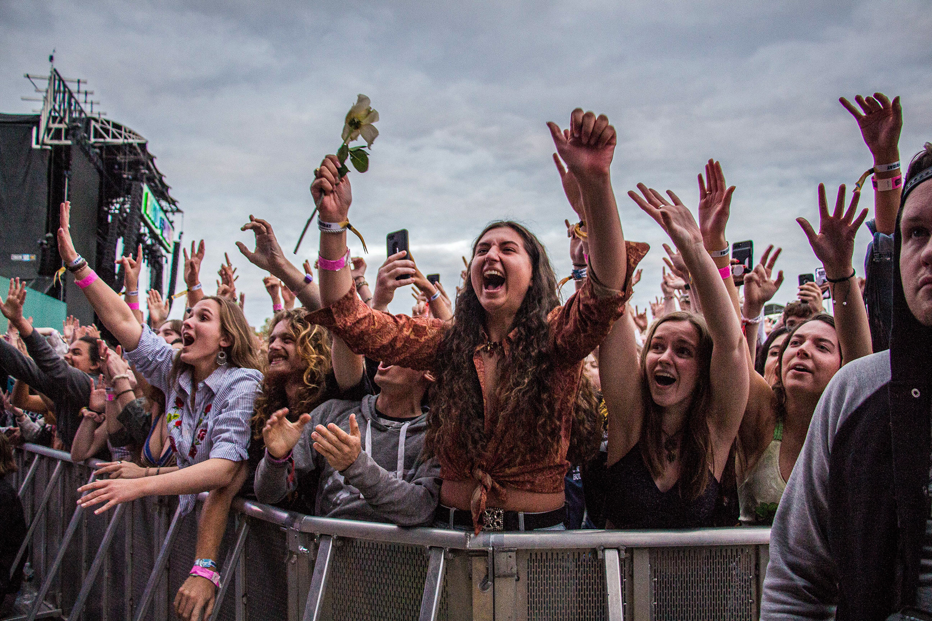Fans scream as members of Greta Van Fleet come onstage at Boston Calling Music Festival on May 24, 2019. For GBH.