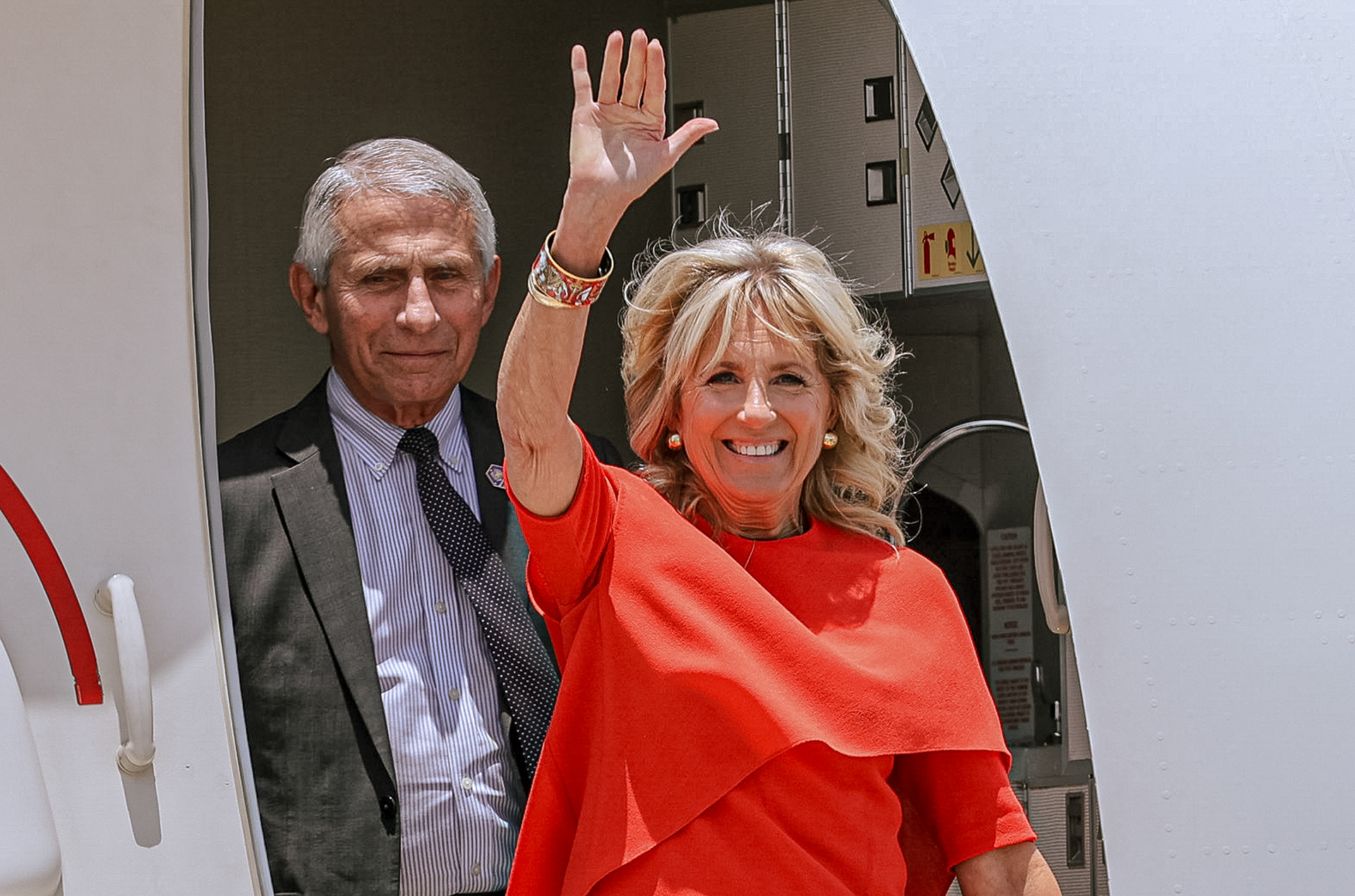 First Lady of the United States Dr. Jill Biden arrives at Orlando International Airport with Dr. Anthony Fauci on Air Force Two on Thursday, June 24, 2021. For Orlando Sentinel.