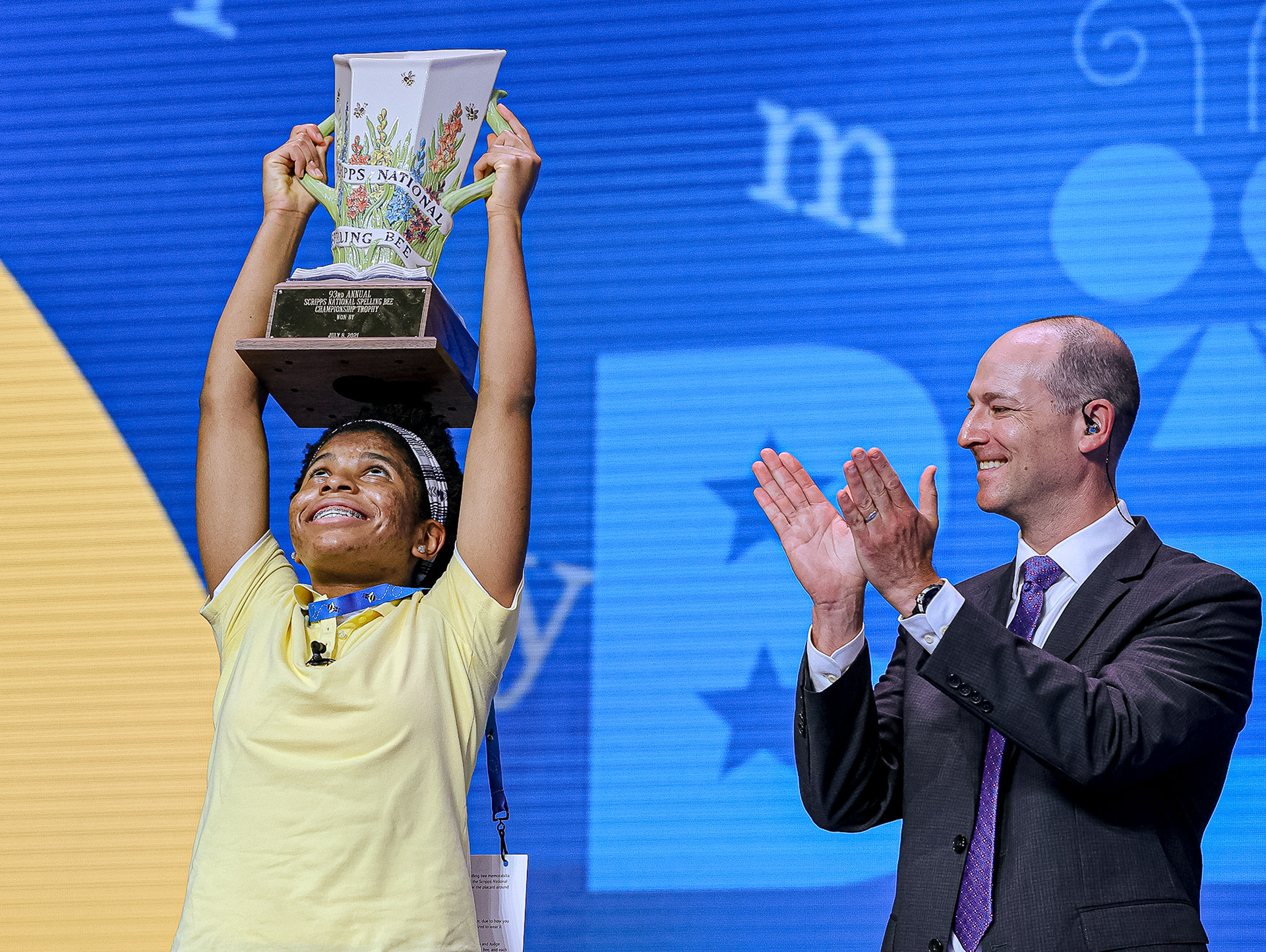 Zaila Avant-Garde of Harvey, La. celebrates in confetti after winning first place in the 93rd Annual Scripps National Spelling Bee at the ESPN Wide World of Sports Complex in Orlando, Fla. Avant-Garde won $50,000 for her first place win on Thursday, July 8, 2021. For Orlando Sentinel.