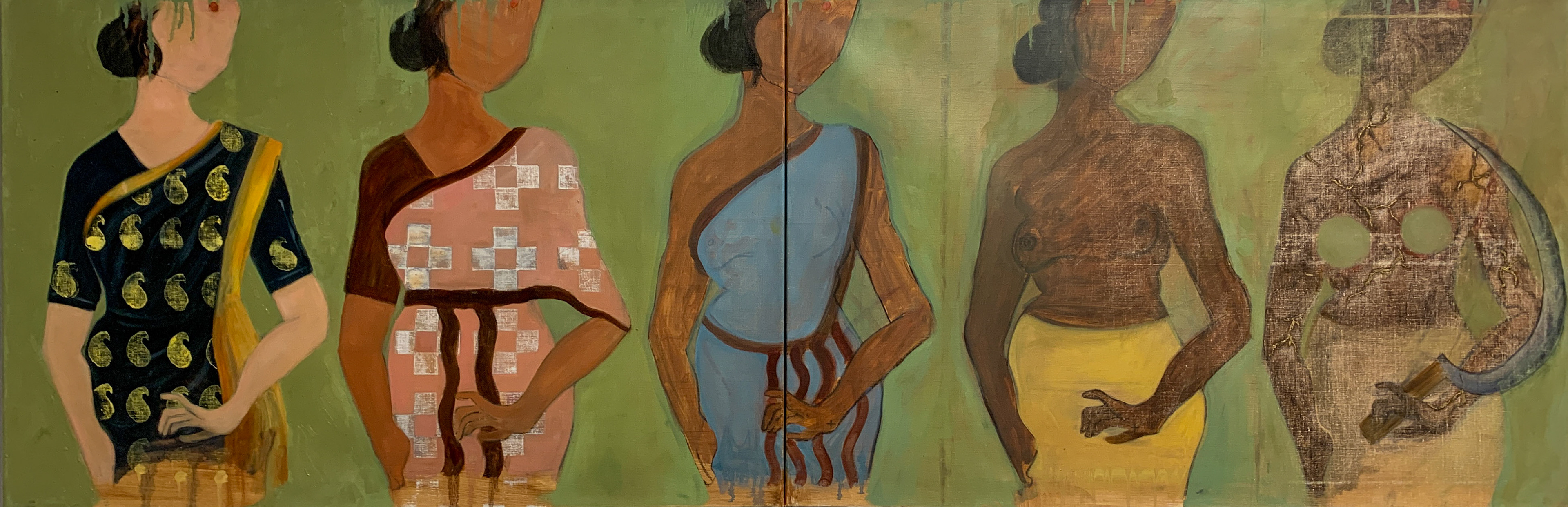 The BreastTax (Diptych), 2024, Oil & Charcoal on Linen; 24 x 72 inches