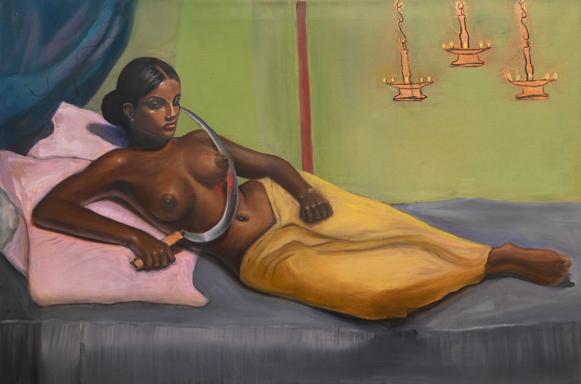 Nangeli, 2025, Oil & Charcoal on Linen; 24 x 36 inches