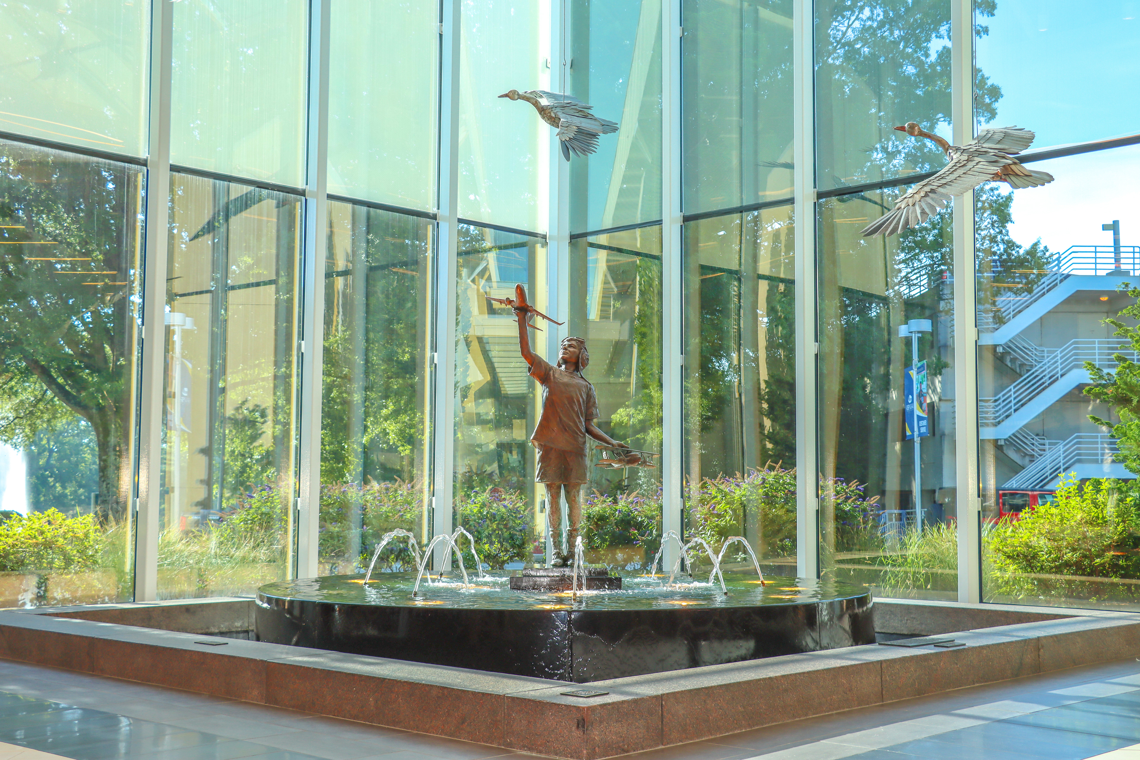 Boy Aviator statue and fountain in the ticket lobby of GSP.