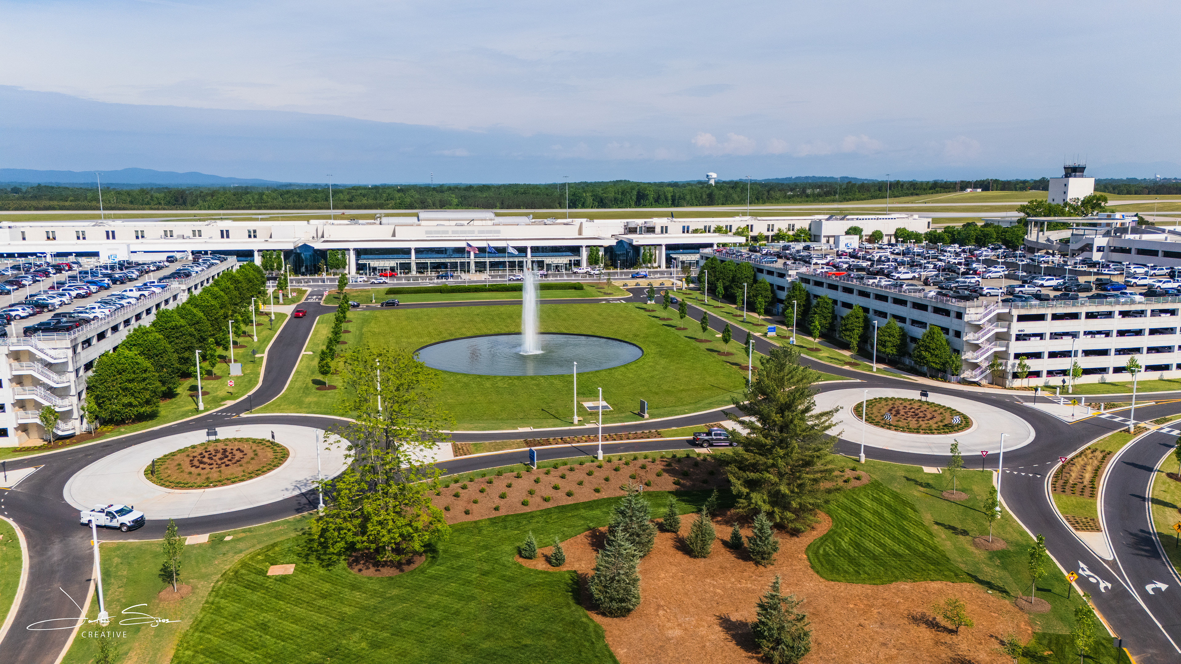 GSP's new front curb and roadway with ATC Tower in the background.
