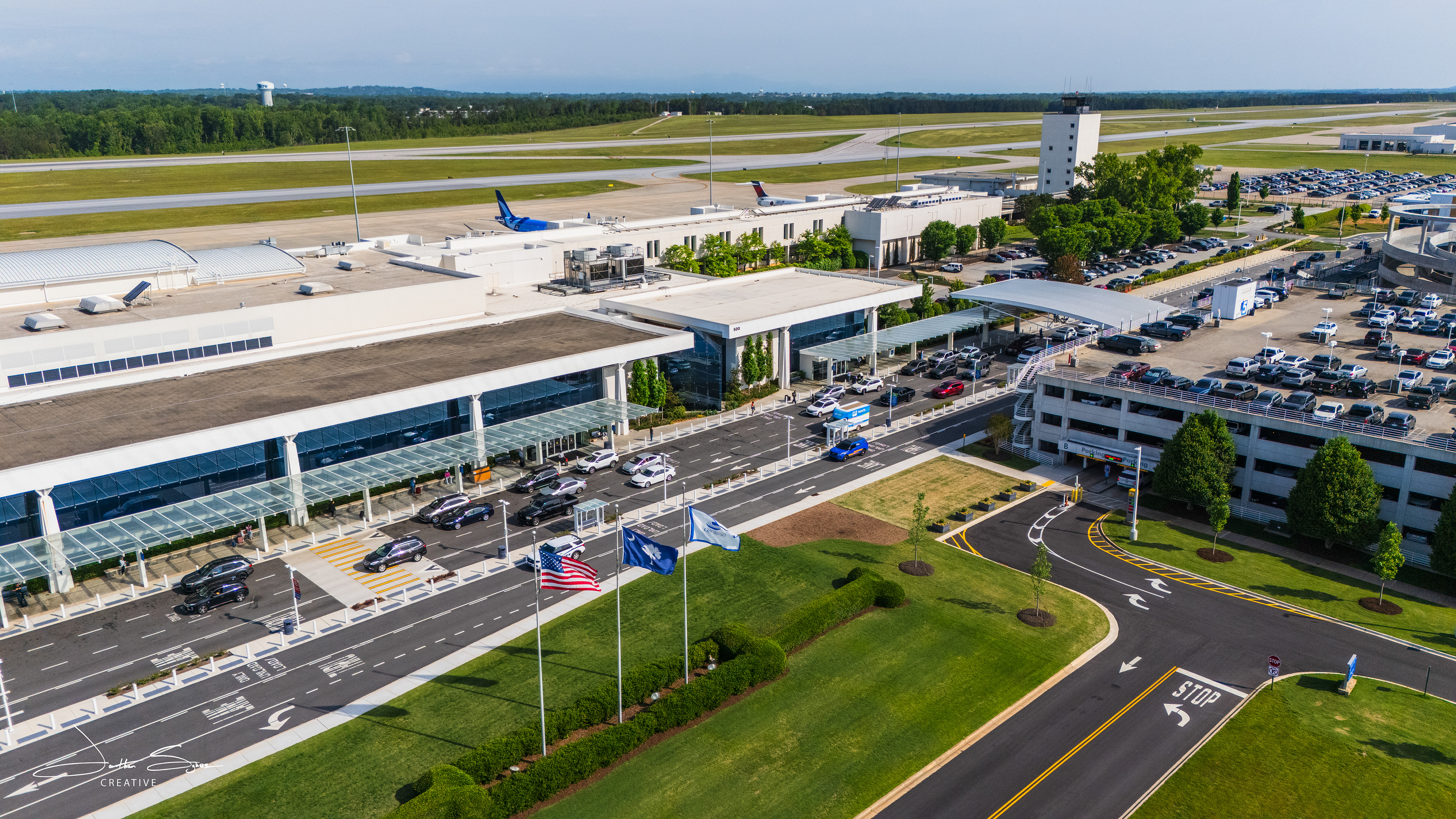 GSP's new front curb with ATC Tower in the background.