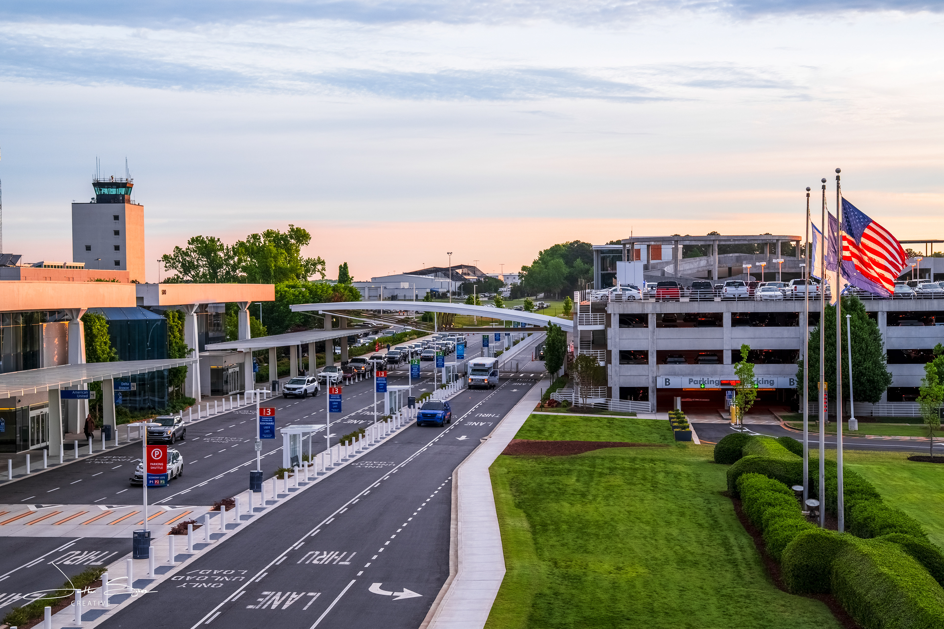 GSP's new front curb at sunrise.