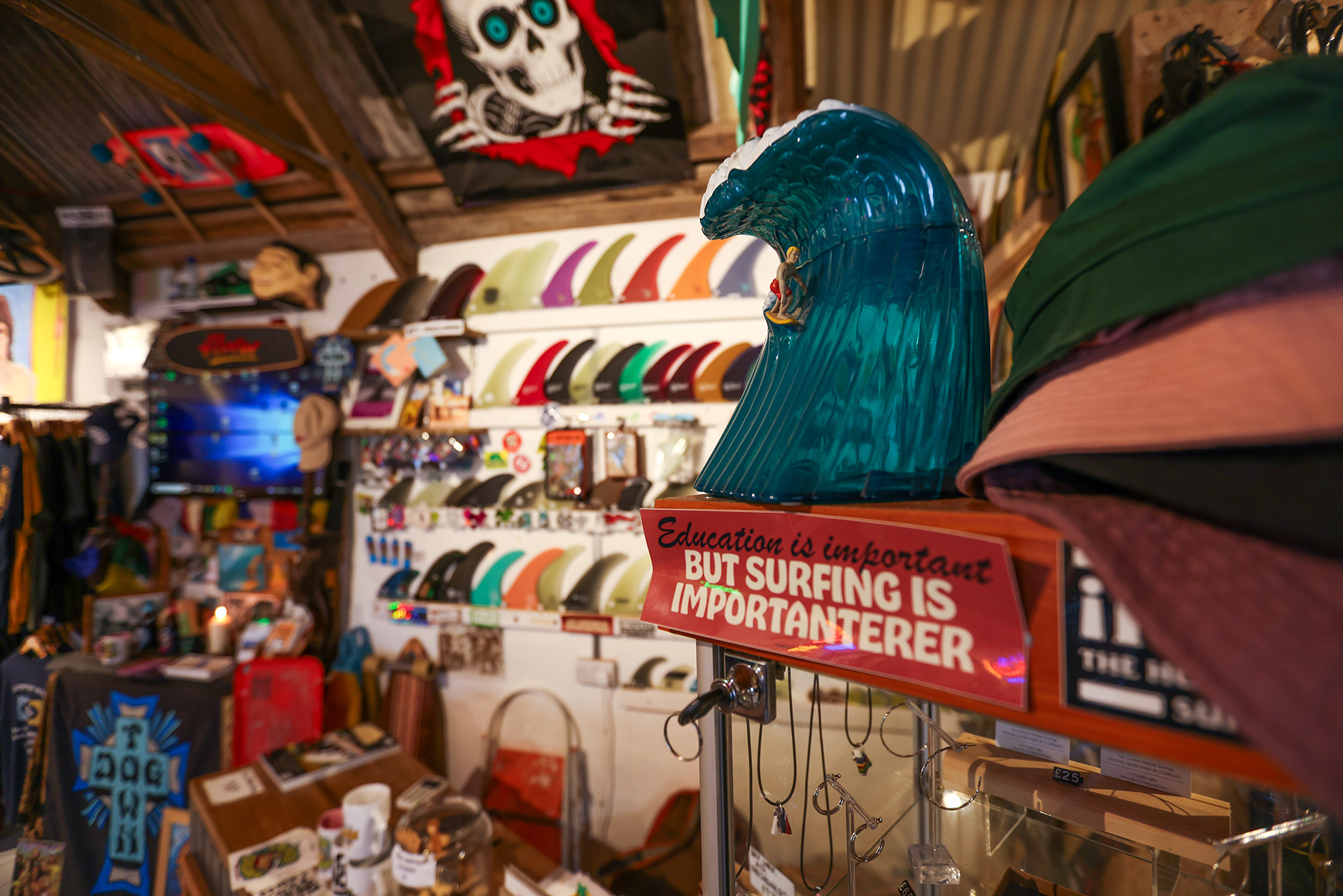 A series of environmental portraits taken for Steve Halpin and his alternative surfshop, "The Temple of Fringe" located on Bank St in Newquay, Cornwall. Steve, aka Stevo is a well-known and loved character in the Newquay community and writes an annual magazine named Real Surfing Magazine. © Luke Williams, 2023. All rights reserved.