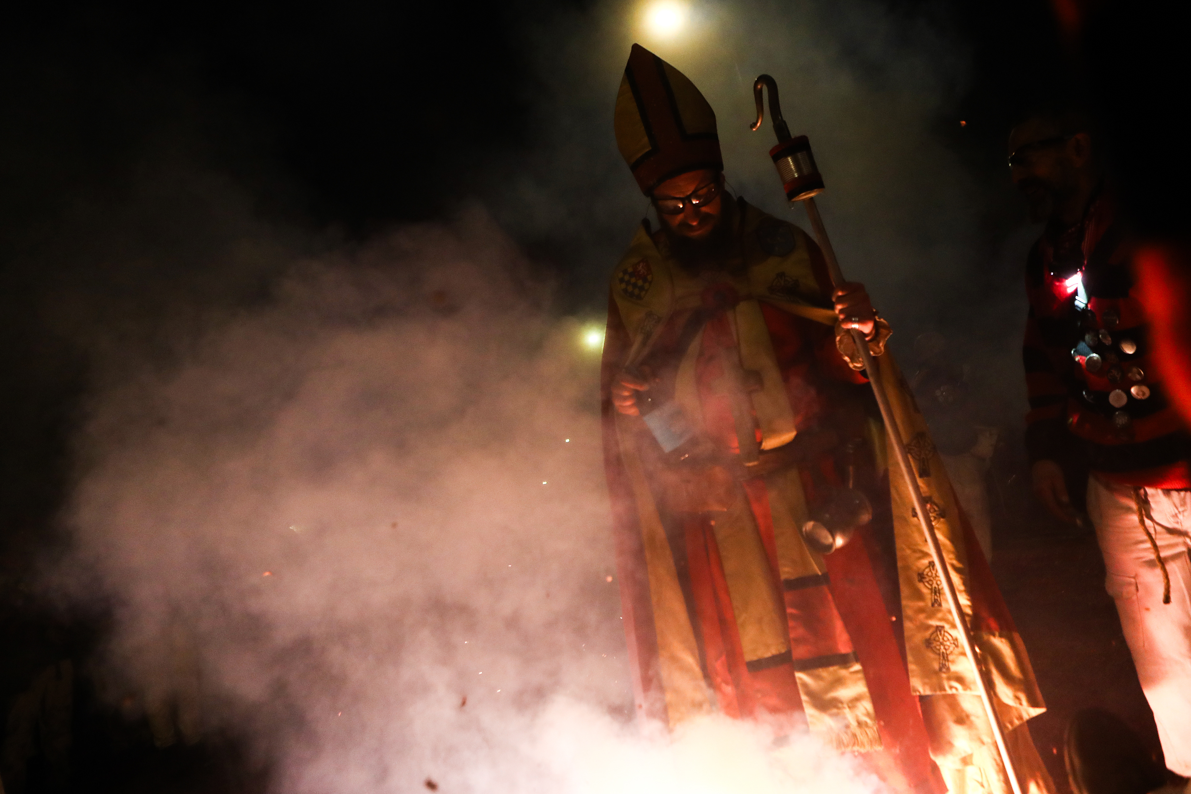 Wednesday 5th November 2025: Southover bonfire celebrations take place in Lewes, East Sussex.  The night involves societies from around the Lewes area marching through the streets with torches and burning effigy’s at designated fire sites.