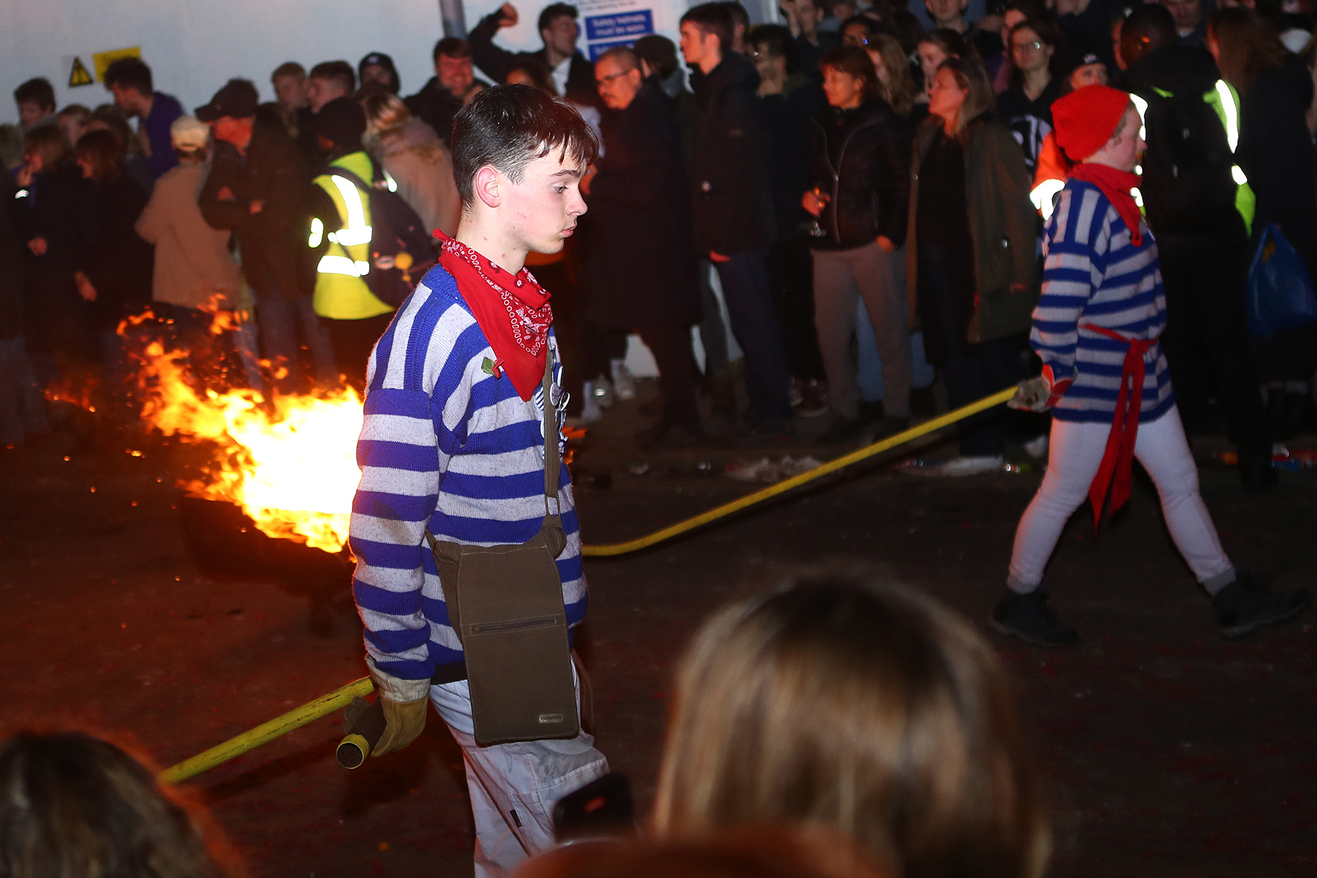 Wednesday 5th November 2025: Southover bonfire celebrations take place in Lewes, East Sussex.  The night involves societies from around the Lewes area marching through the streets with torches and burning effigy’s at designated fire sites.