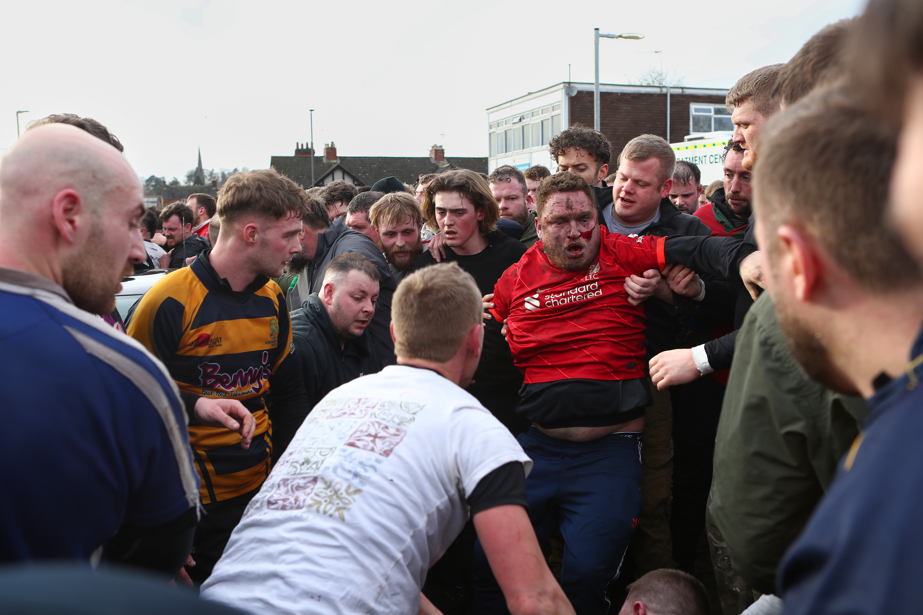 Tuesday 17th February 2026: Players wrestle for possession during the annual Royal Shrovetide Football match, a centuries-old tradition played across the town on Shrove Tuesday and Ash Wednesday. © Luke Williams, 2026. All rights reserved.