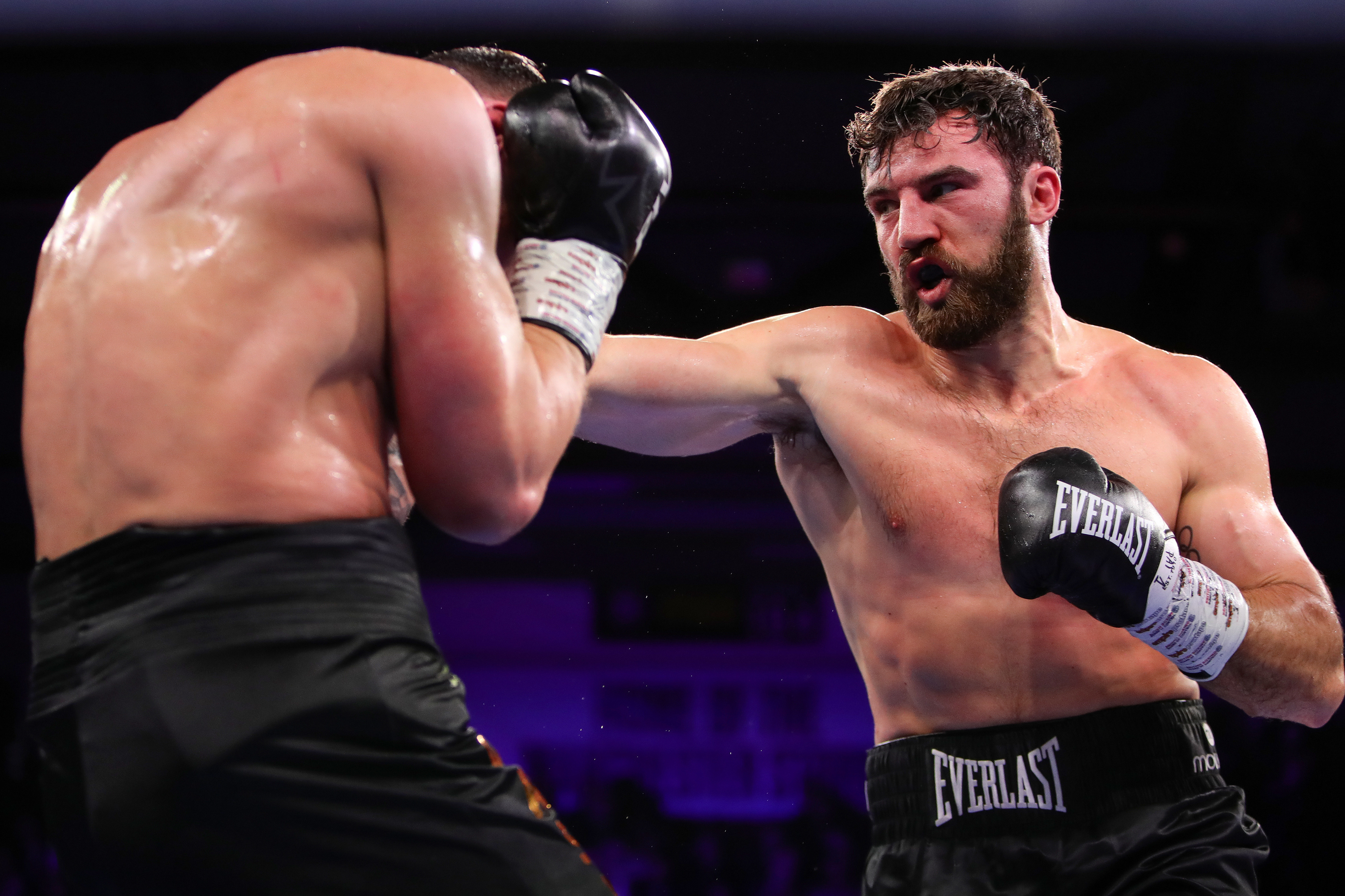 Pat Brown punches Vasil Ducar during the Pat Brown vs Vasil Duca WBA Intercontinental Cruiserweight Title fight at the Planet Ice Arena, Altrincham, England, United Kingdom on 3 April 2026 @everysecondmedia