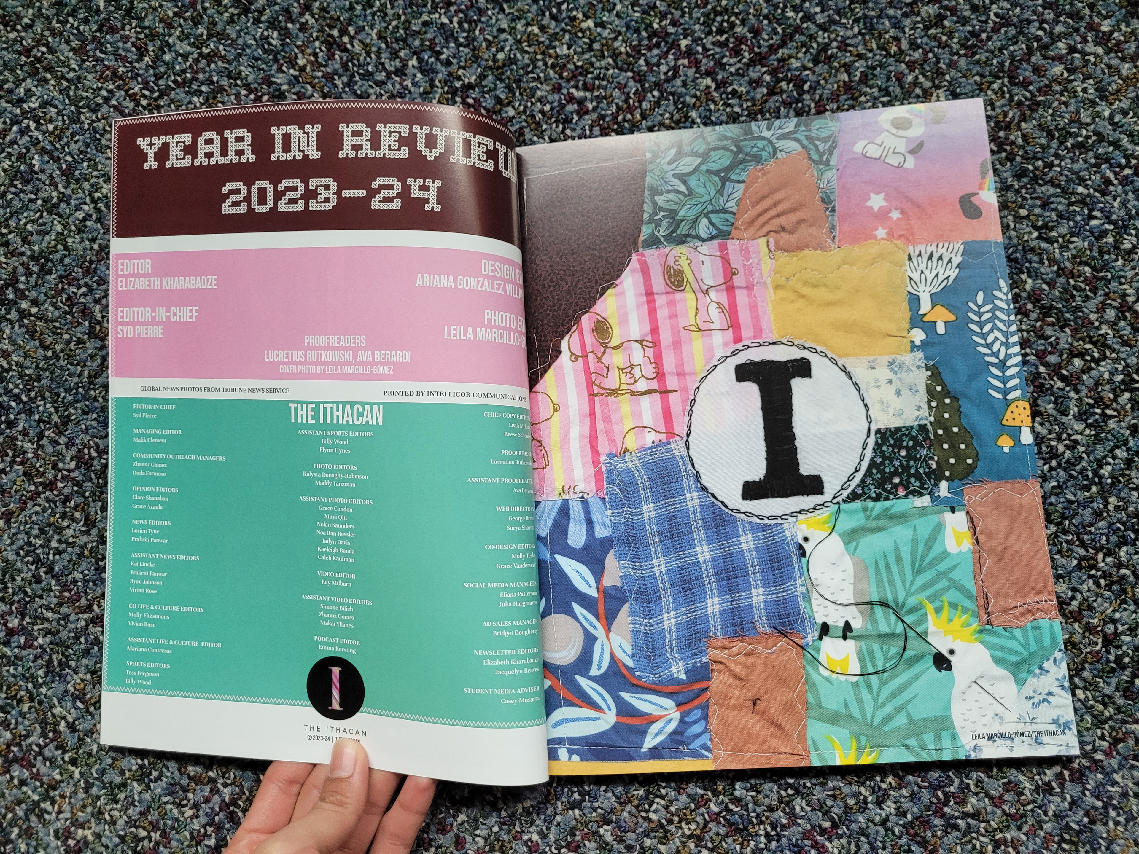 Masthead and page 5, quilt made my me