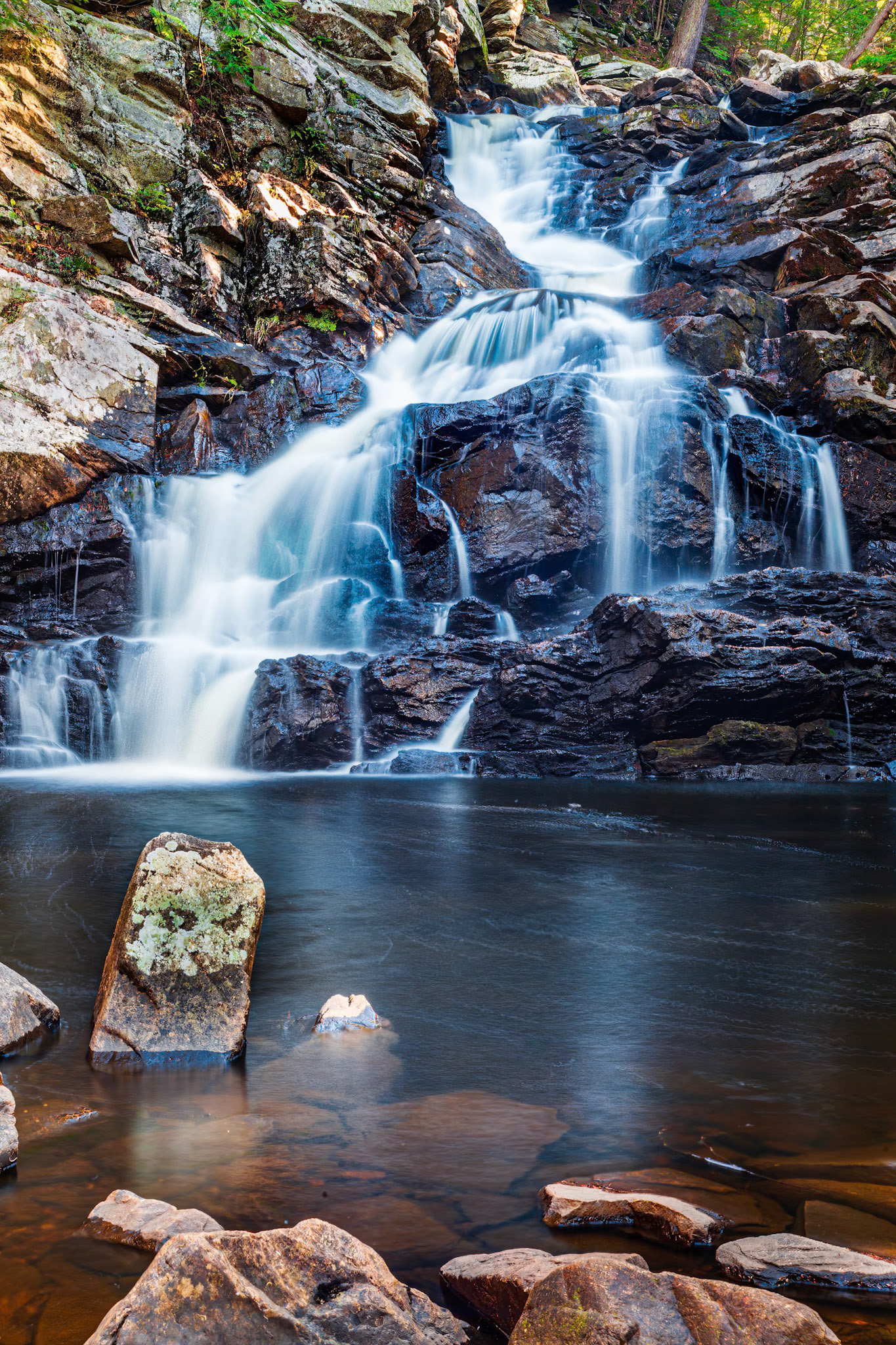 Wahconah Falls with facial foreground stone.