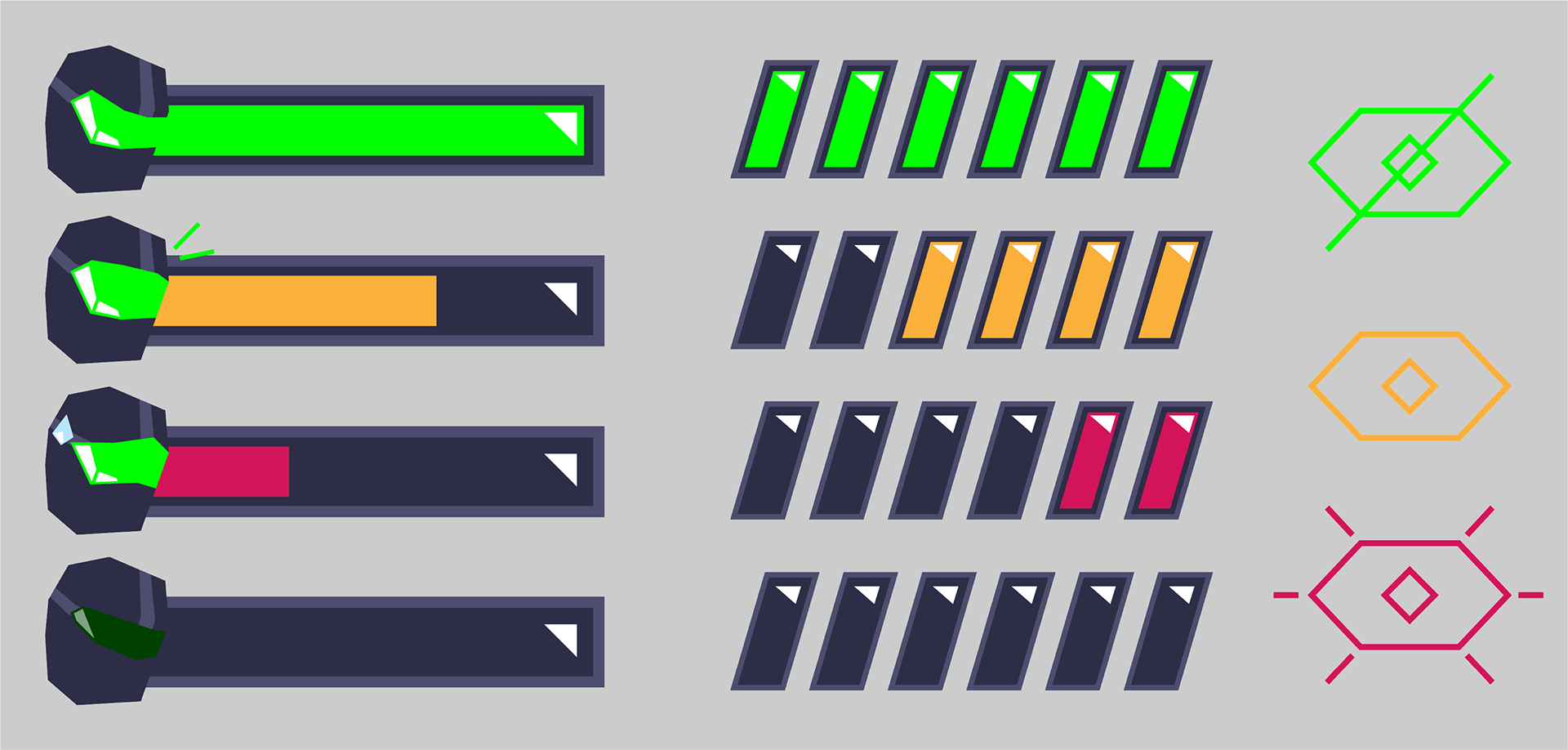 UI elements (health bar, ammo bar, visibility indicator)
