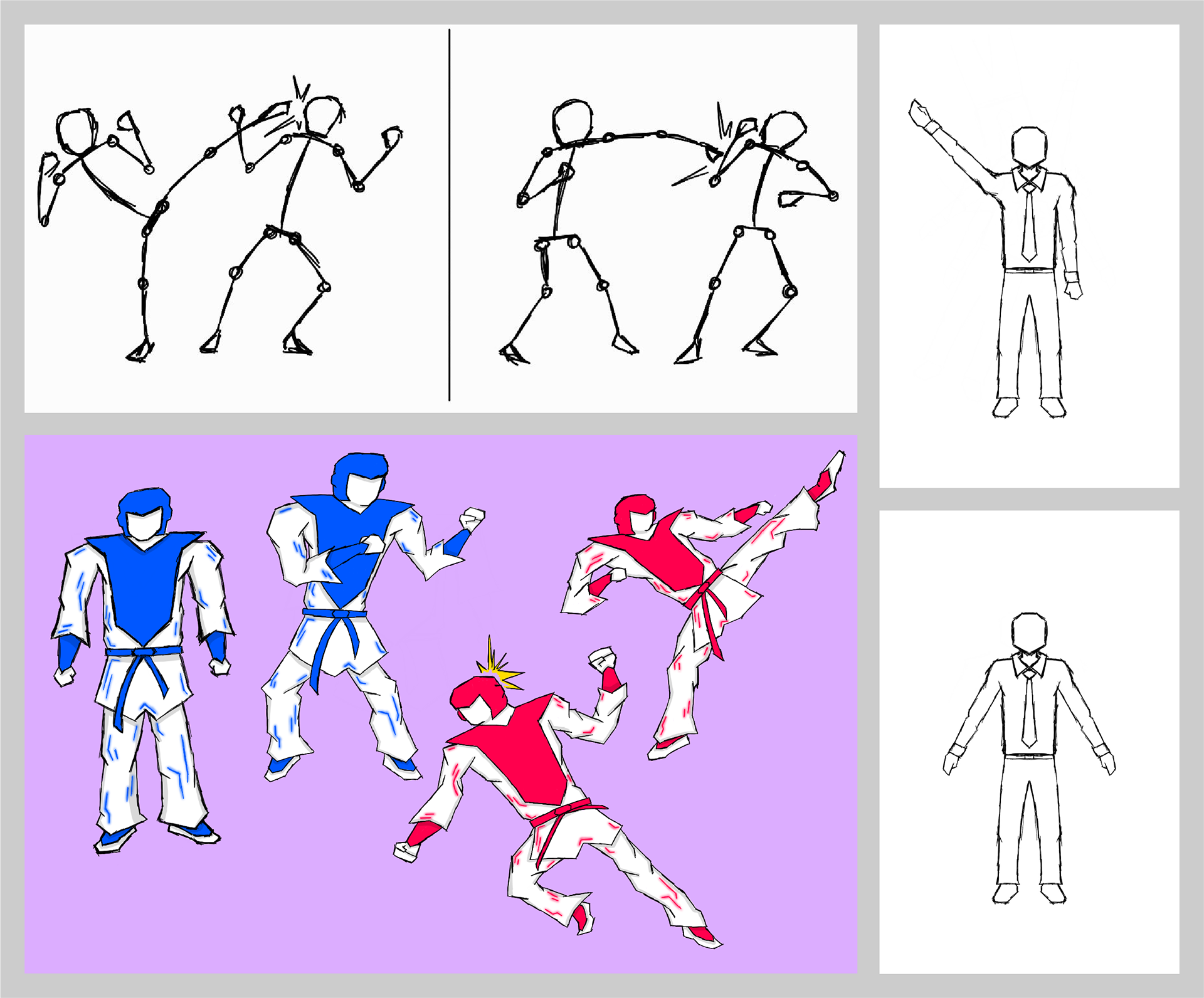 Character sketches for Taekwondo game