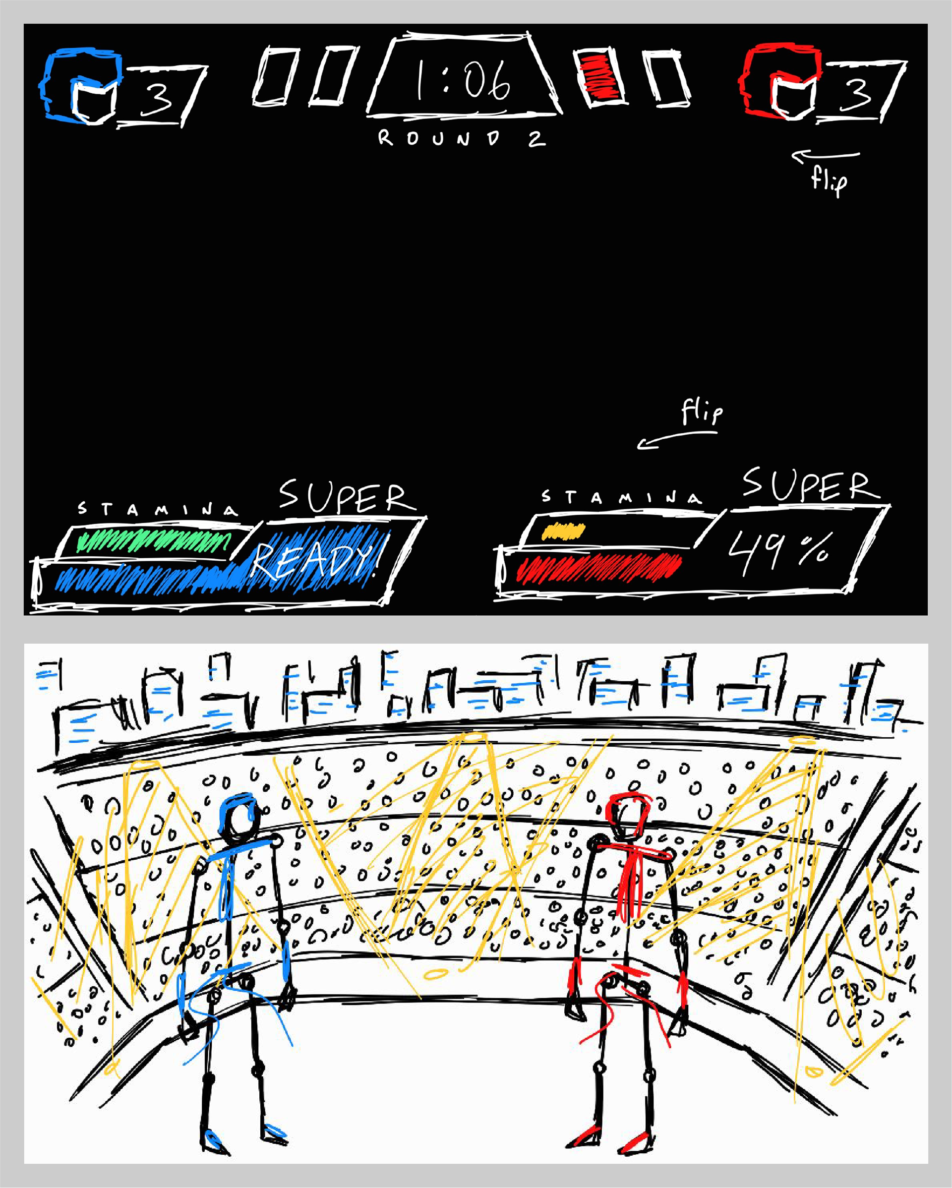 Sketches for Taekwondo scene/UI layout
