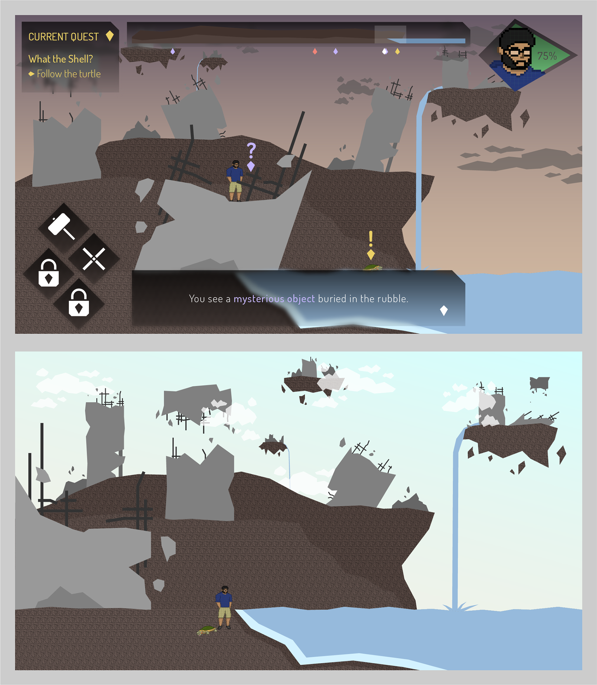 UI/environment mockups for a point-and-click exploration/adventure game (Jan - Feb 2022)