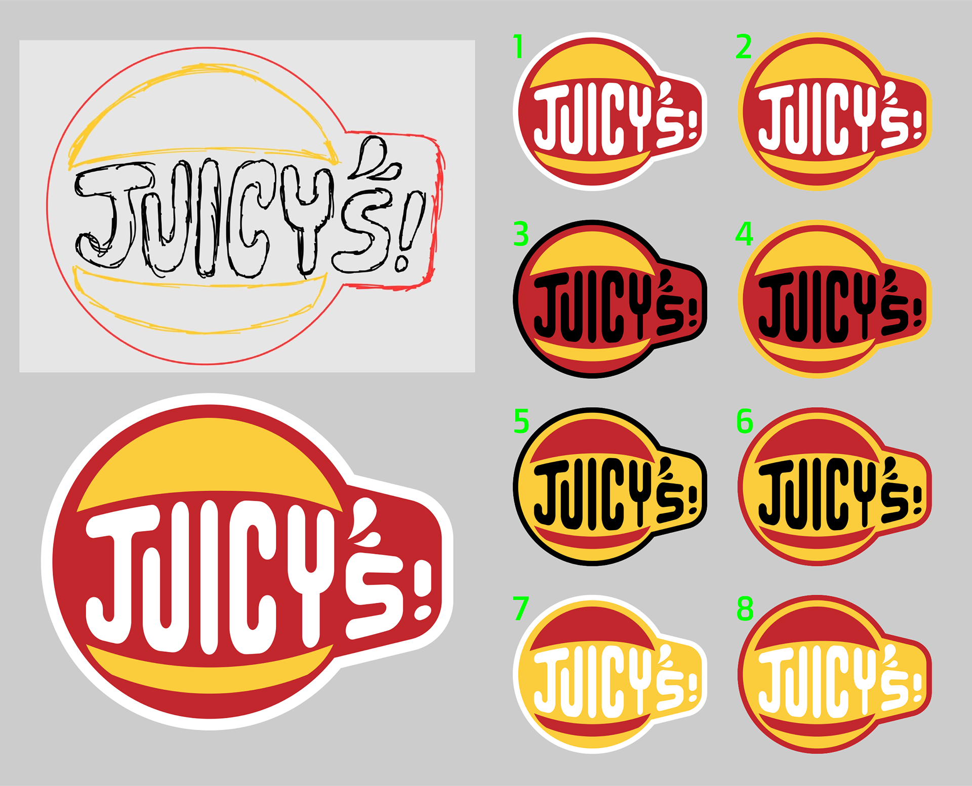 Sketch & color concepts for Juicy's logo